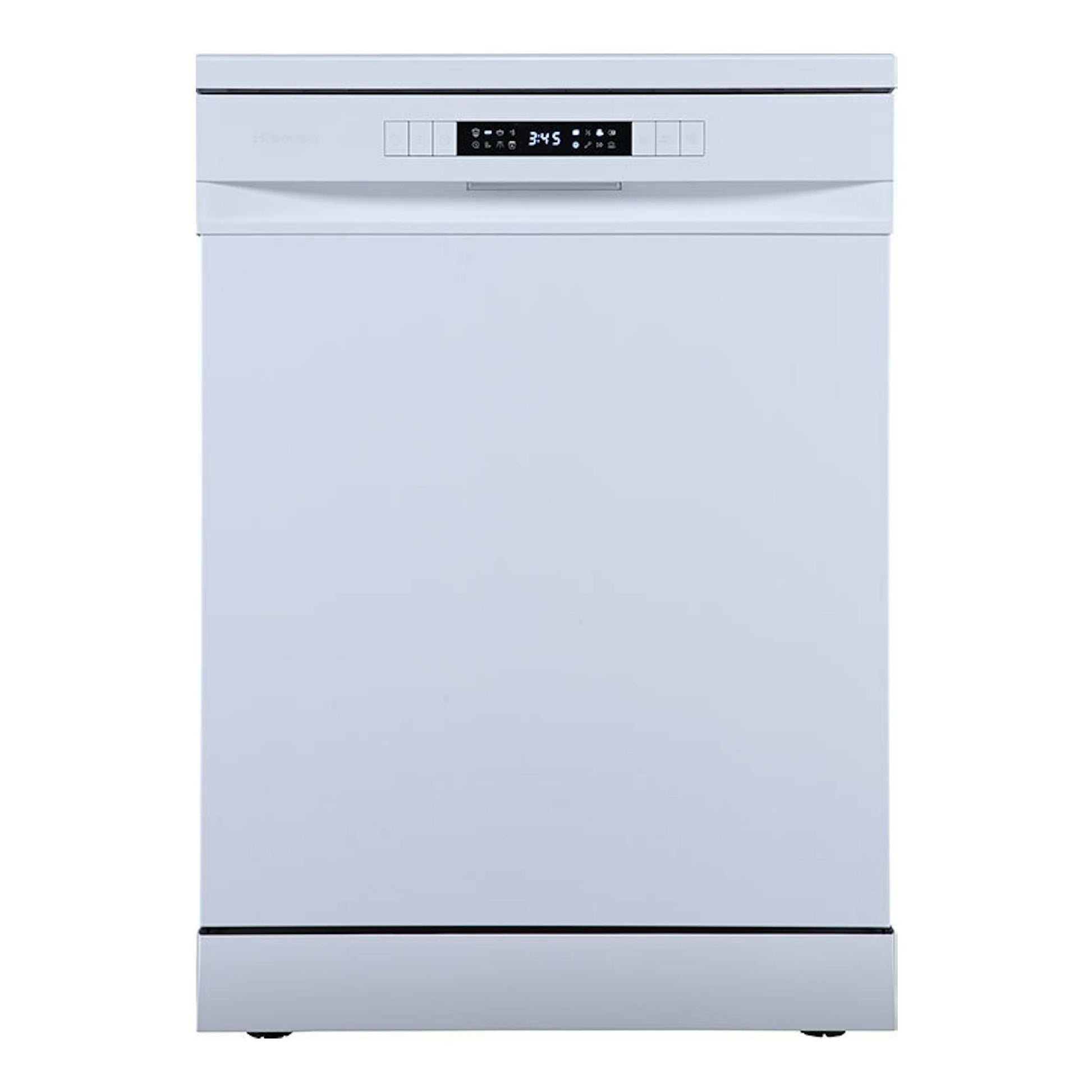 Lavavajillas Hisense HS622E10W blanco, vista frontal, con panel de control digital superior.