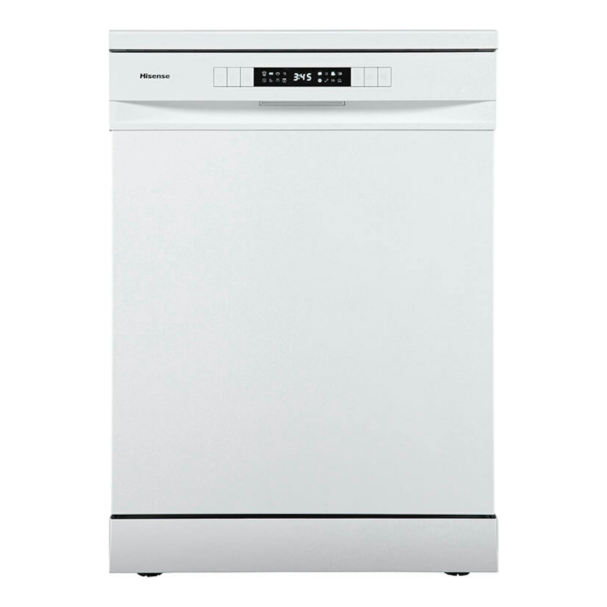 Lavavajillas Hisense HS623D10W blanco, vista frontal, con panel de control superior.