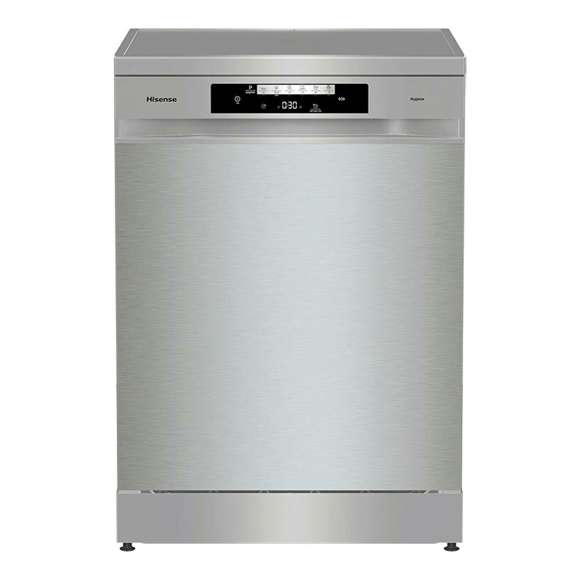 Lavavajillas Hisense HS642C60X de acero inoxidable, vista frontal, con panel de control negro superior.