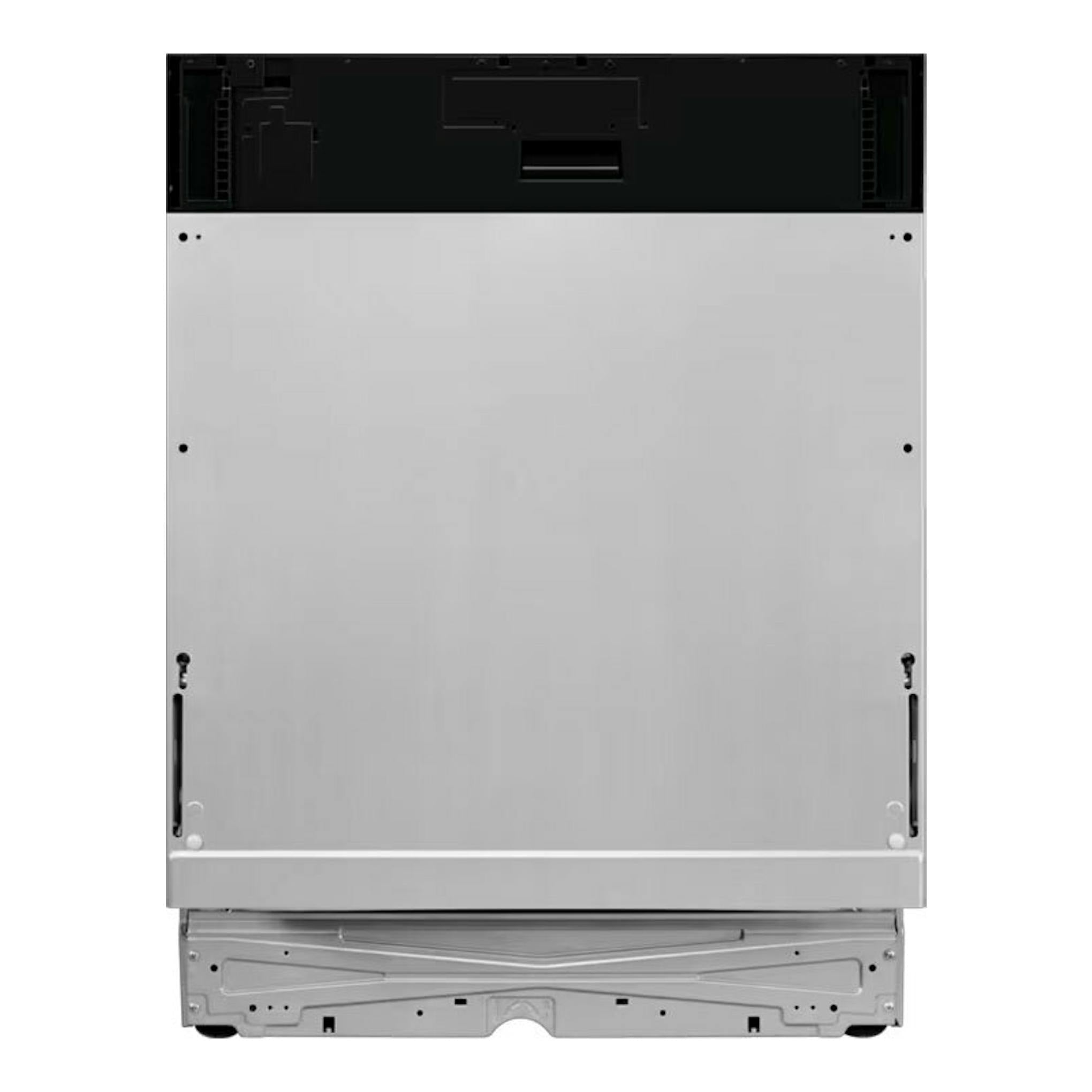 Lavavajillas integrable AEG FSE54600Z de 60 cm, vista frontal, panel metálico plateado y parte superior negra.