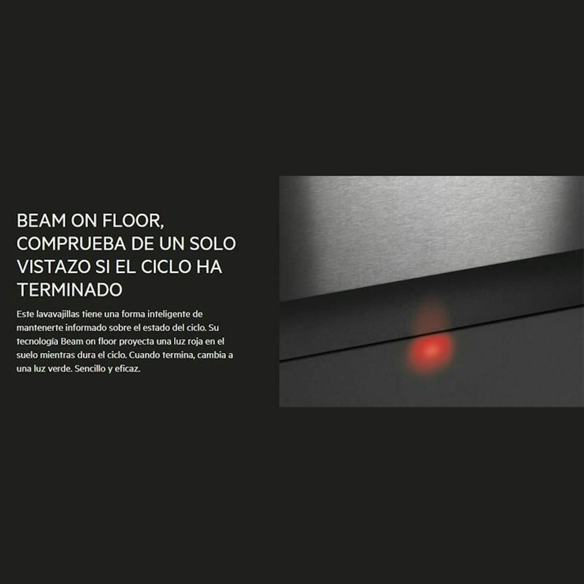Detalle del lavavajillas integrable AEG FSE62417P con luz Beam on Floor roja