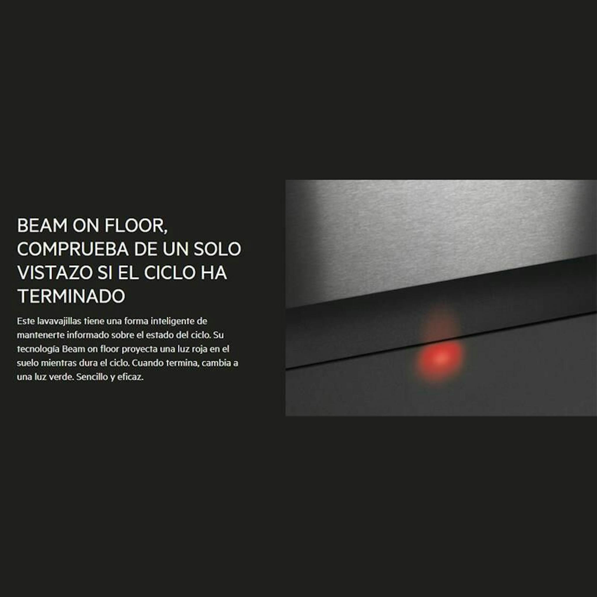 Detalle del lavavajillas integrable AEG FSE62417P con luz Beam on Floor roja