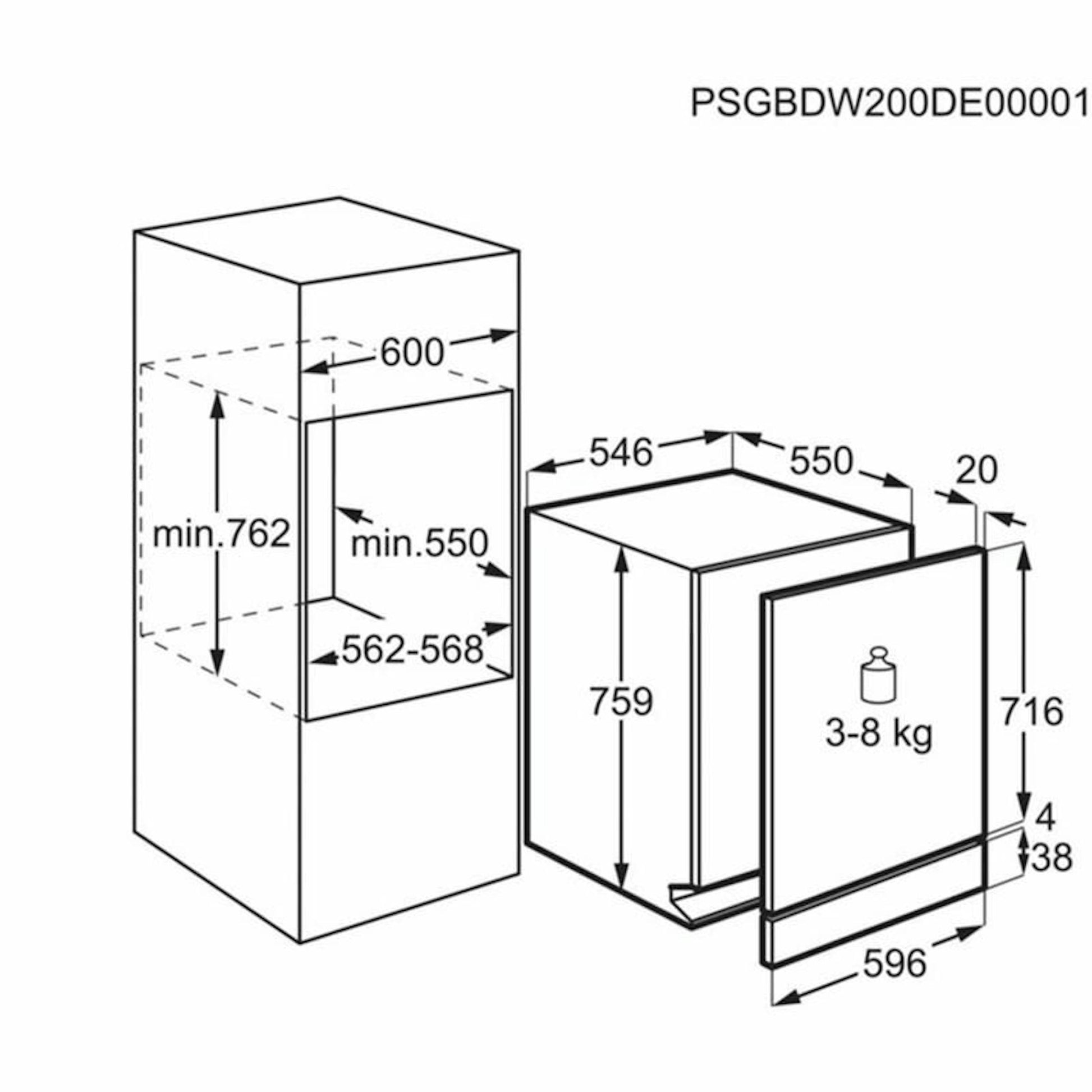 Lavavajillas integrable AEG FSE63307P 60 cm, esquema de medidas e instalación