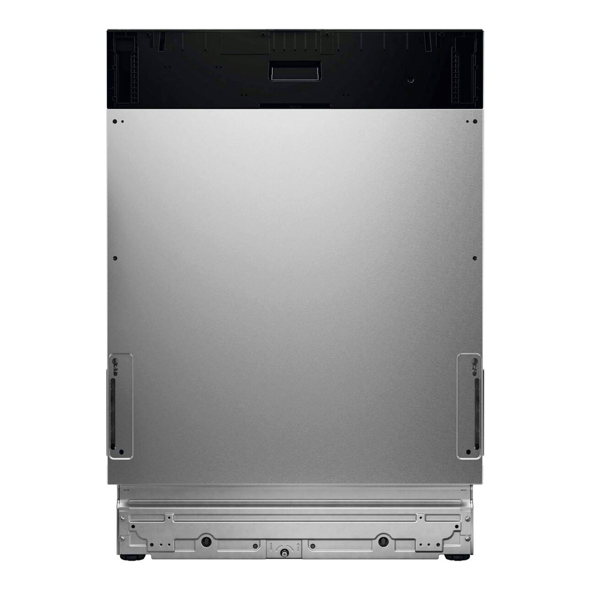 AEG GI8700A2PN, lavavajillas integrable visto por la parte trasera, panel metálico gris y parte superior negra.