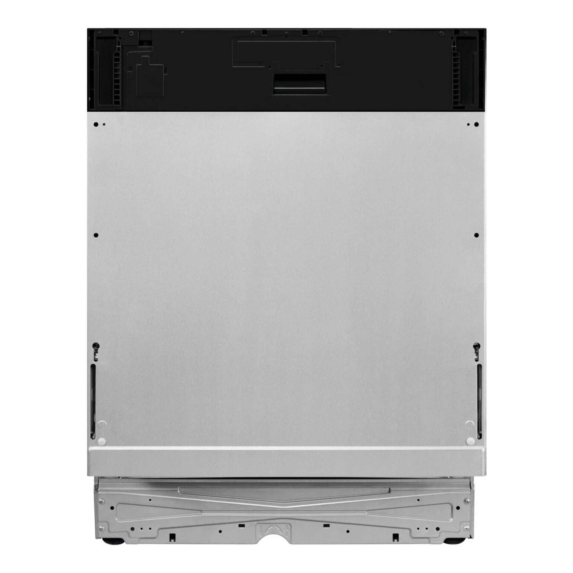 Lavavajillas integrable Electrolux EEA27205L, vista trasera, panel posterior plateado y parte superior negra.