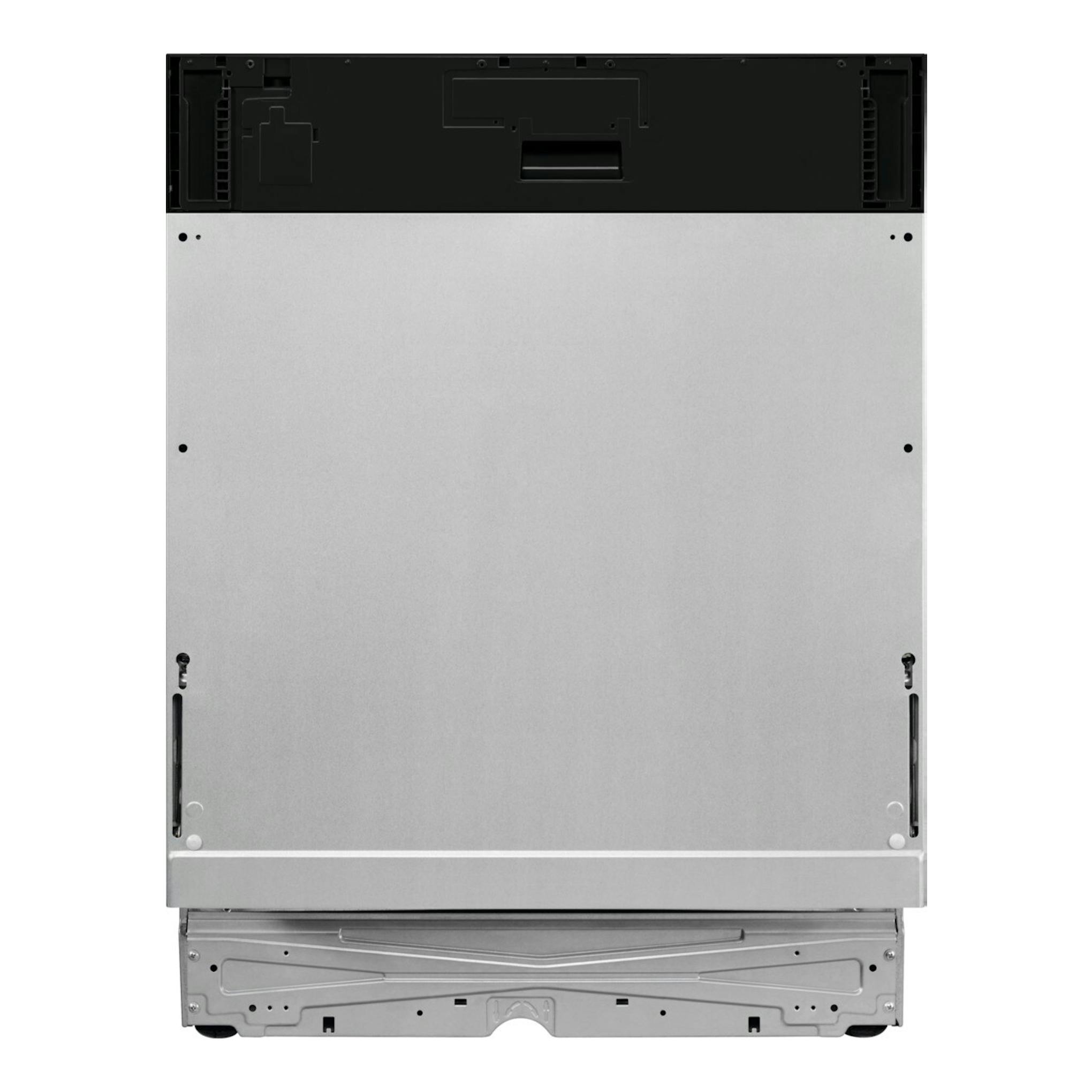 Lavavajillas integrable Electrolux EEA27205L, vista trasera, panel posterior plateado y parte superior negra.