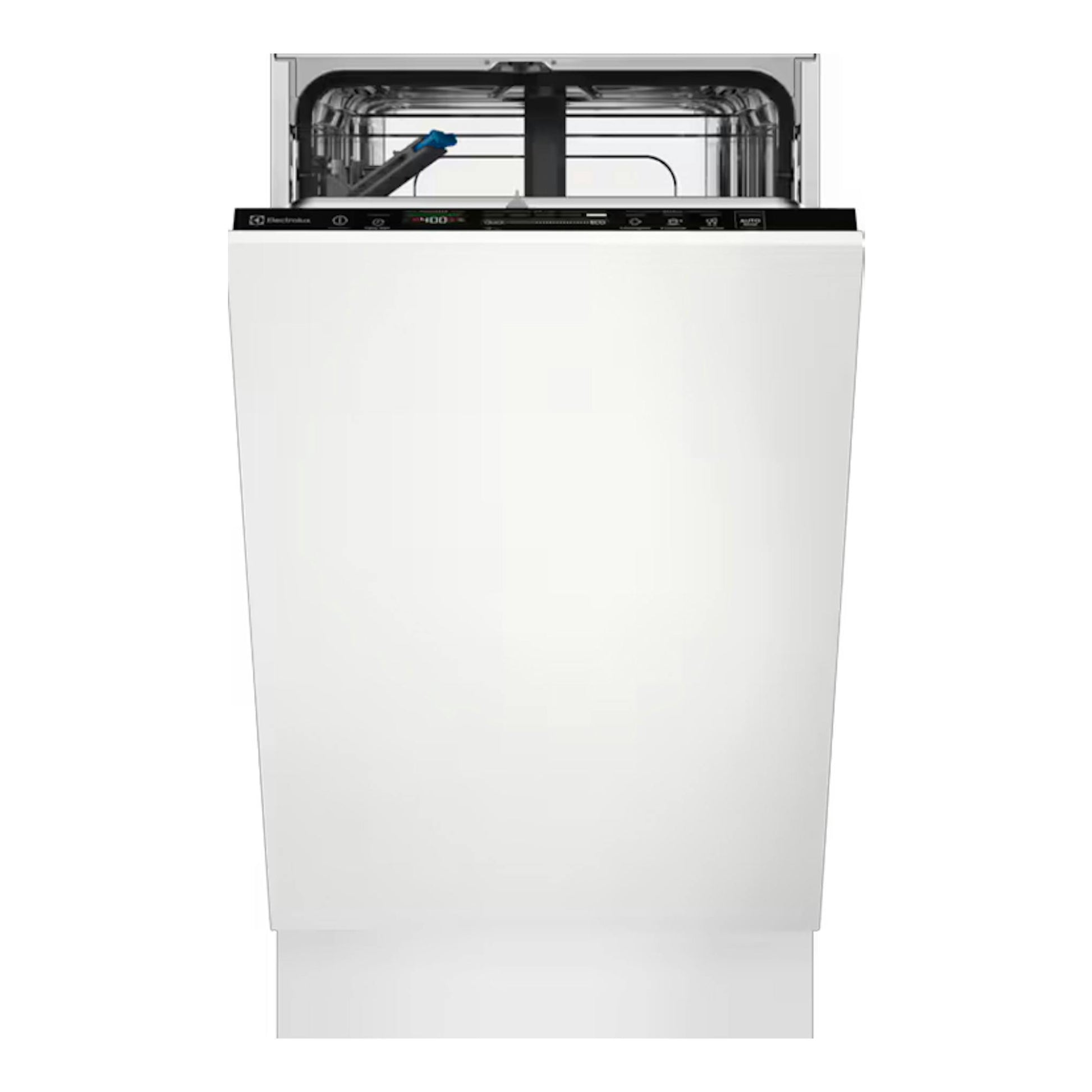 Lavavajillas integrable Electrolux EEG62310L blanco, vista frontal con la puerta abierta.