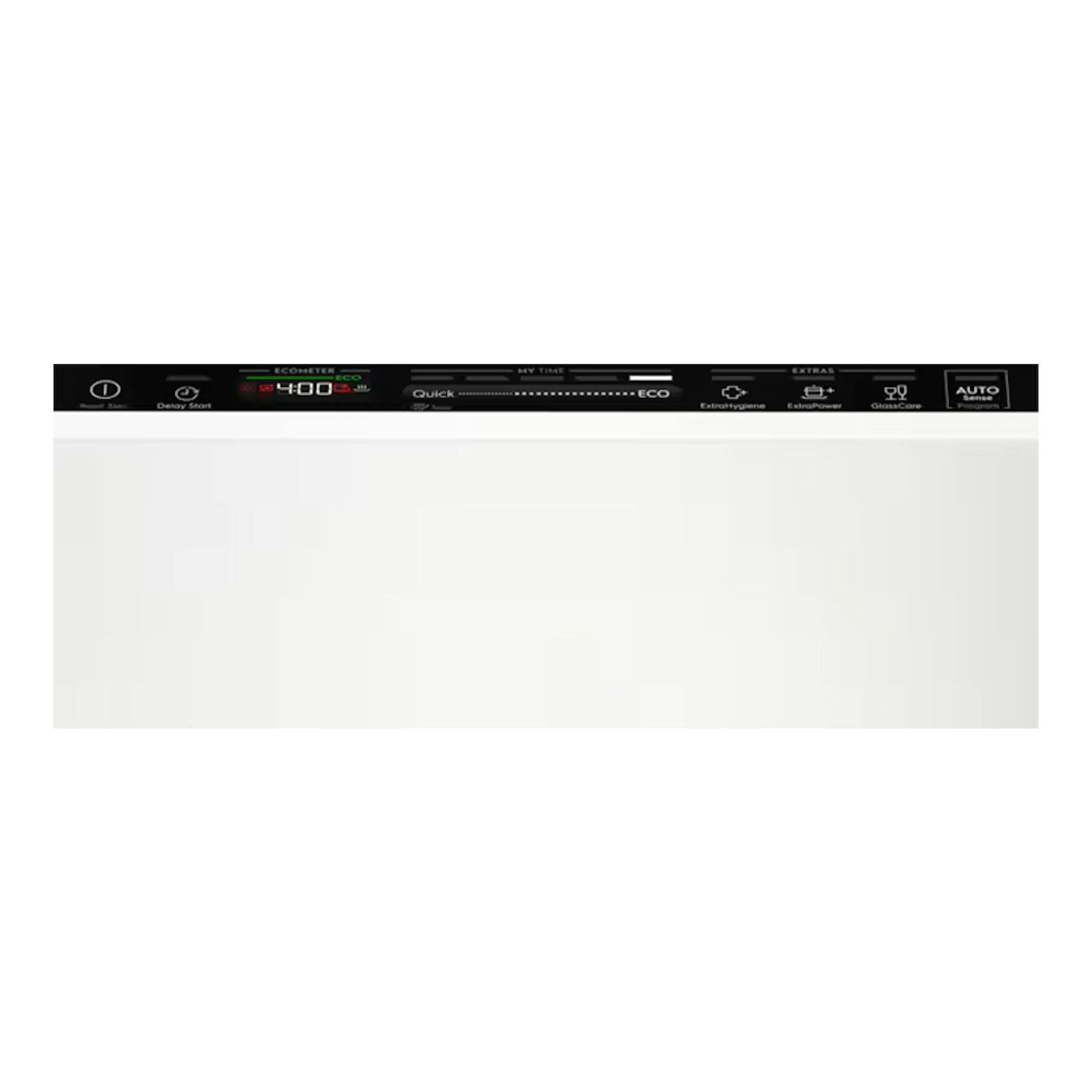 Lavavajillas integrable Electrolux EEG62310L blanco, vista frontal parcial con panel de control negro.