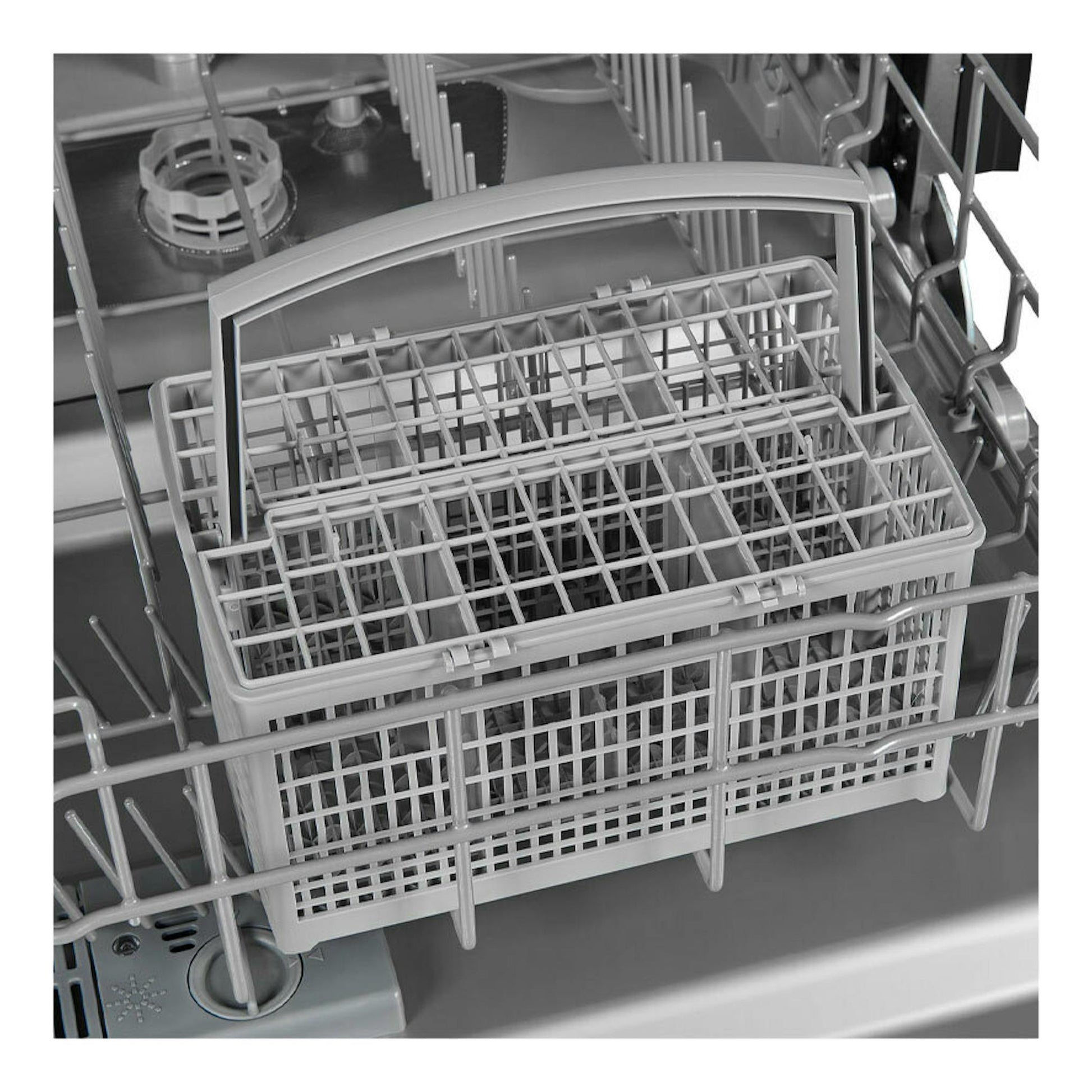 Cesta para cubiertos en lavavajillas integrable Exquisit EGSP6012-E-030E, vista interior en gris.