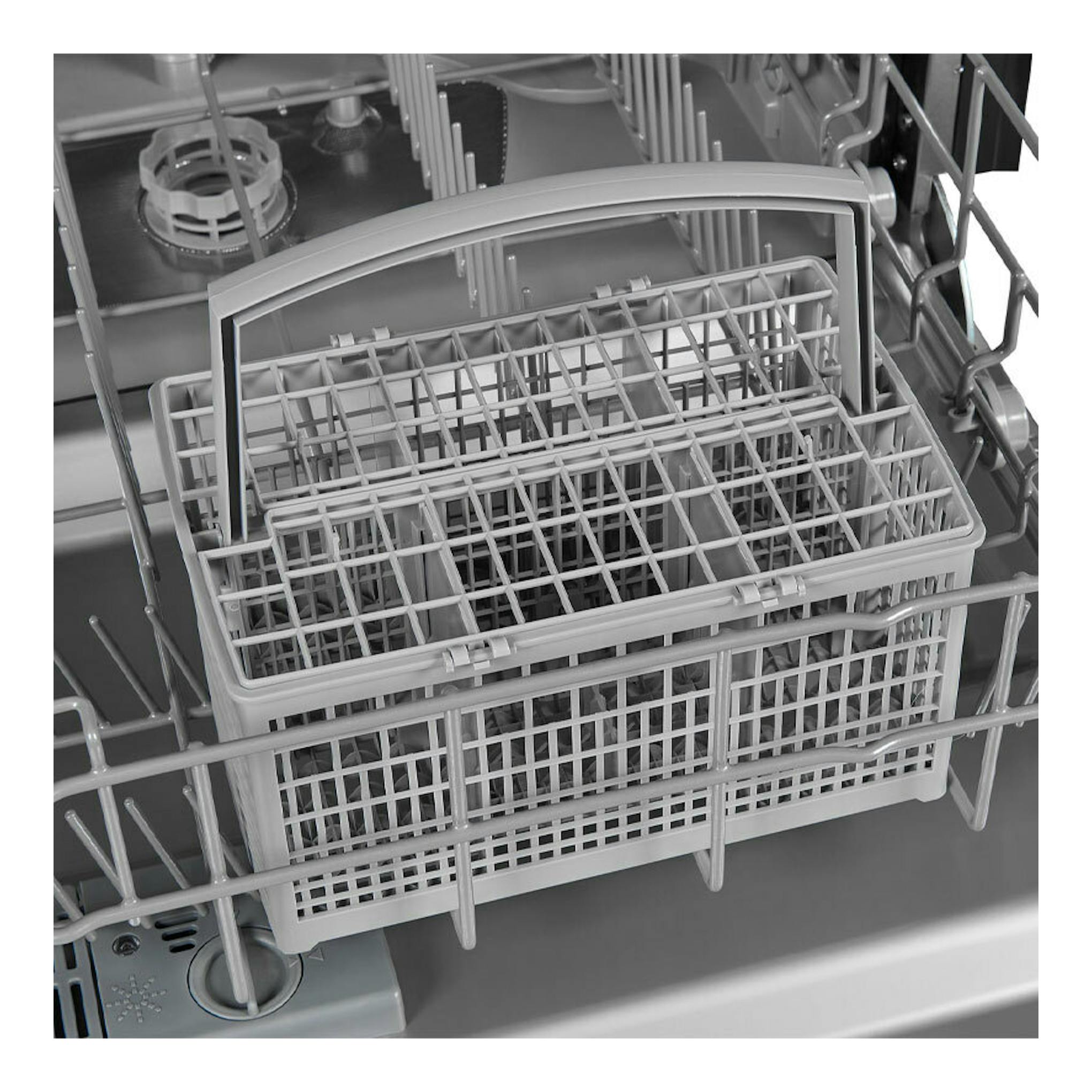 Cesta para cubiertos en lavavajillas integrable Exquisit EGSP6012-E-030E, vista interior en gris.