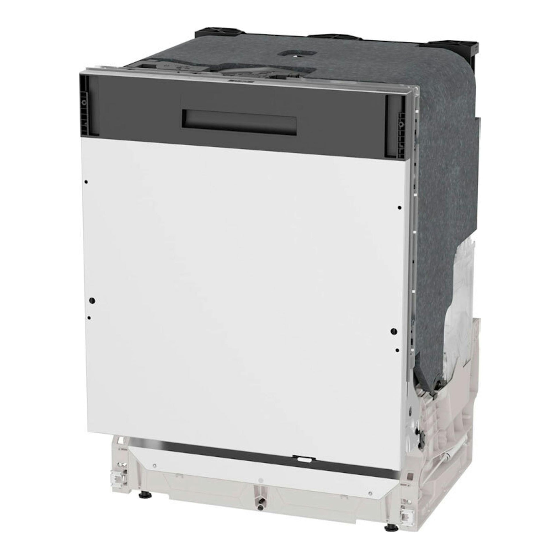 Lavavajillas integrable Hisense HV16A, vista trasera en blanco y gris, con panel posterior blanco.