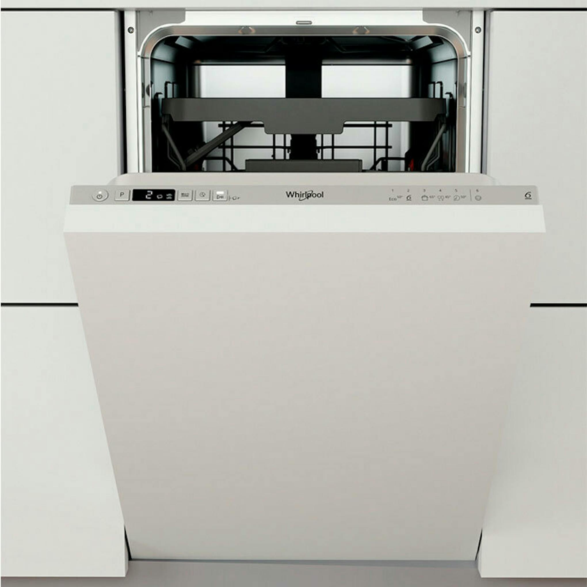Lavavajillas integrable Whirlpool WSIC3M27C 45 cm con la puerta abierta