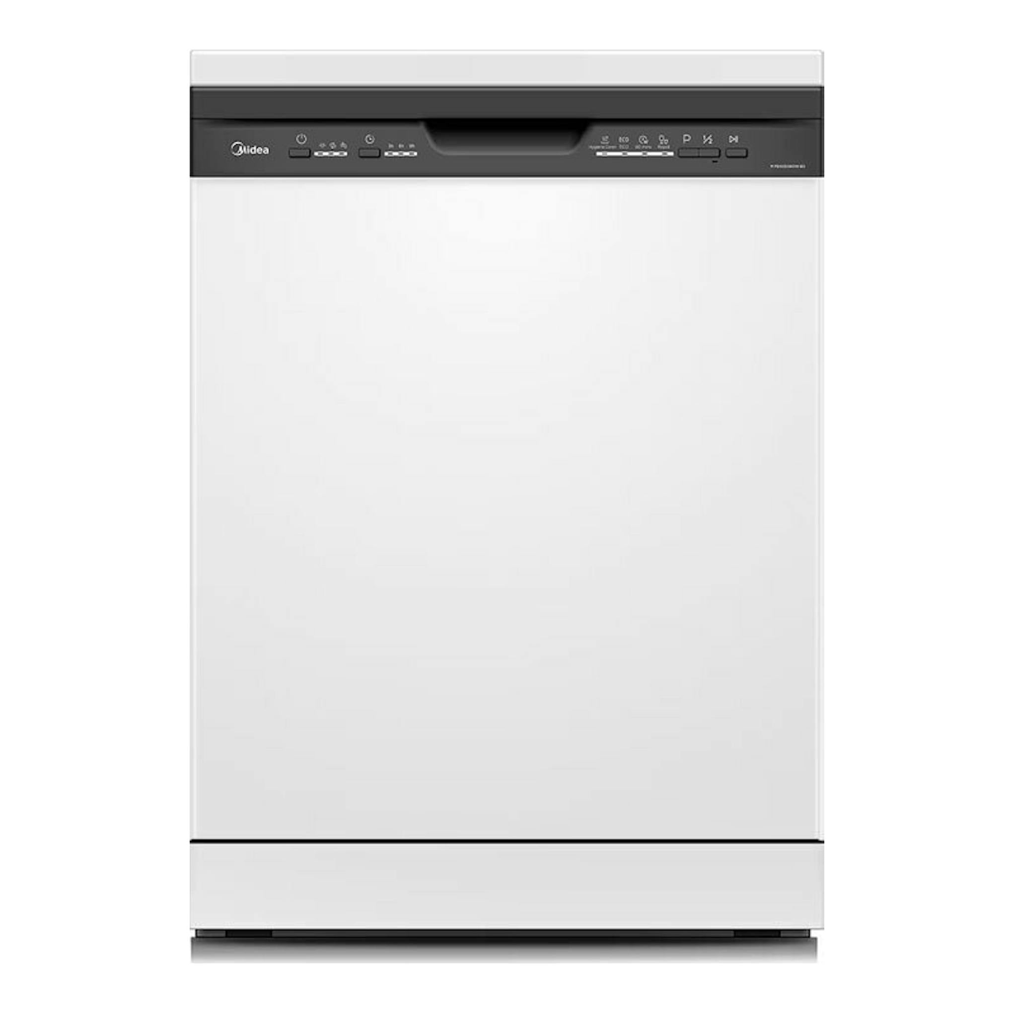 Lavavajillas Midea MFD60S080W-ES blanco, vista frontal con panel de control negro superior.