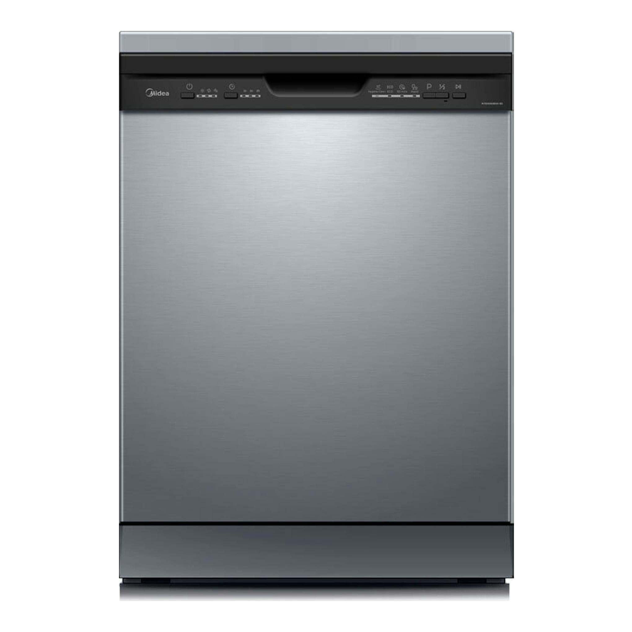 Lavavajillas Midea MFD60S080X1 de acero inoxidable, vista frontal.
