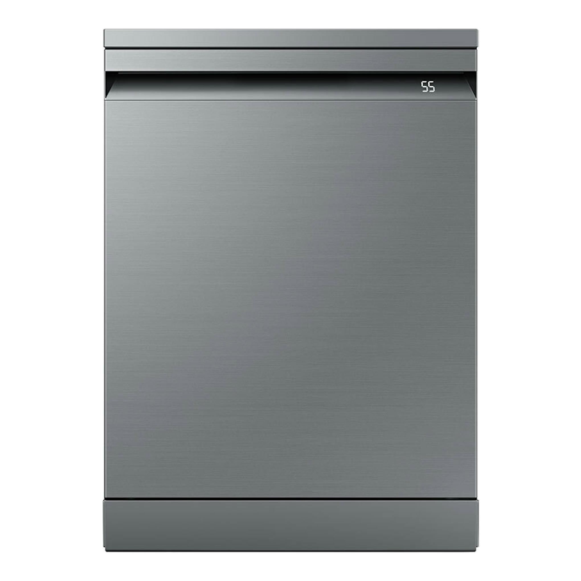 Lavavajillas Samsung DW60BG750FSLET de acero inoxidable, vista frontal.