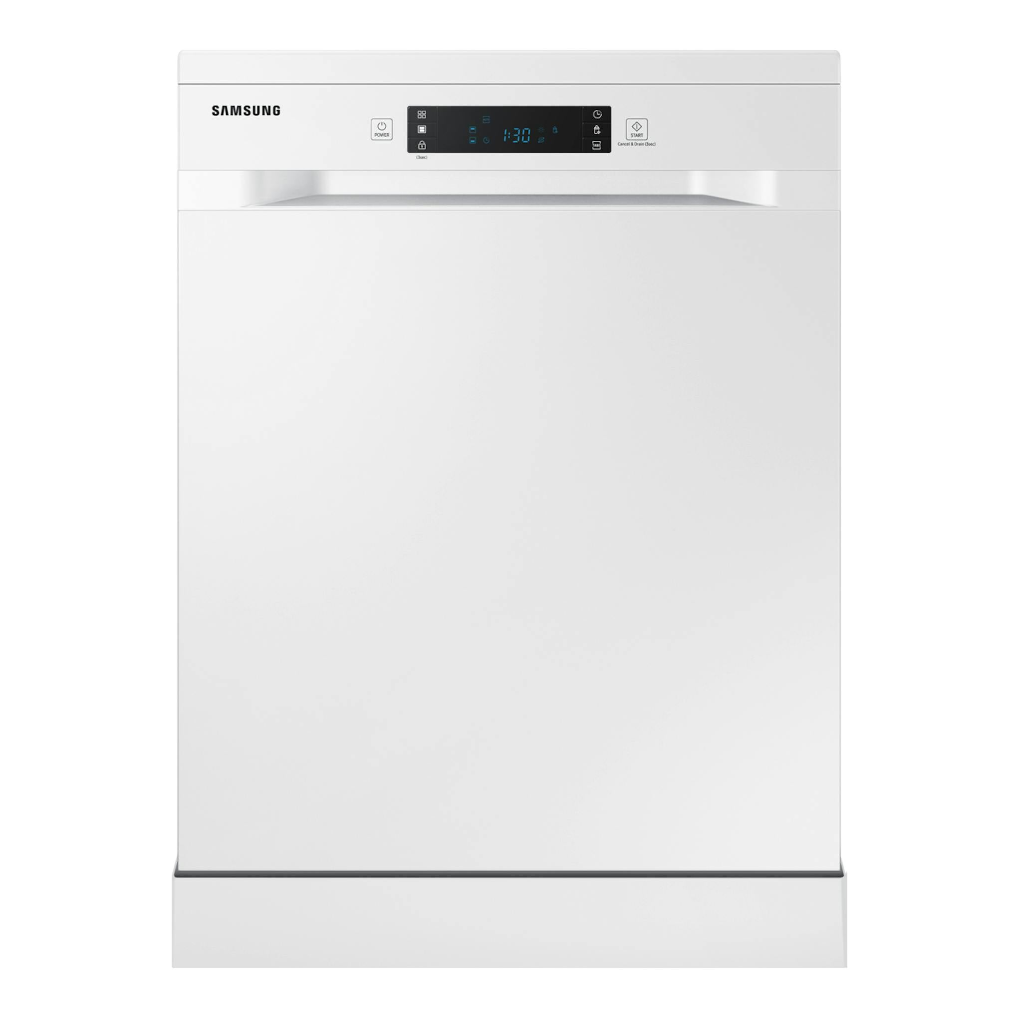 Lavavajillas Samsung DW60CG550FWQET blanco, vista frontal, libre instalación, panel digital superior.