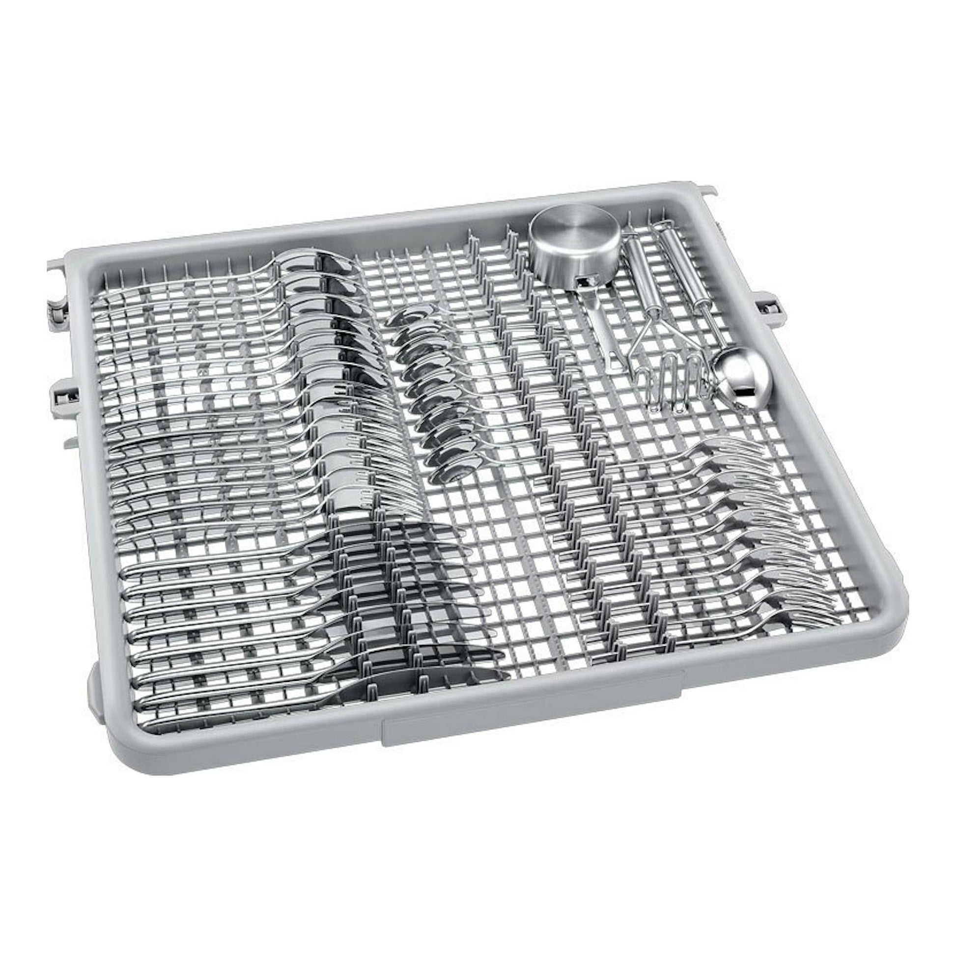 Bandeja para cubiertos de lavavajillas Samsung DW60DG790FSLU1, vista en ángulo, color gris.