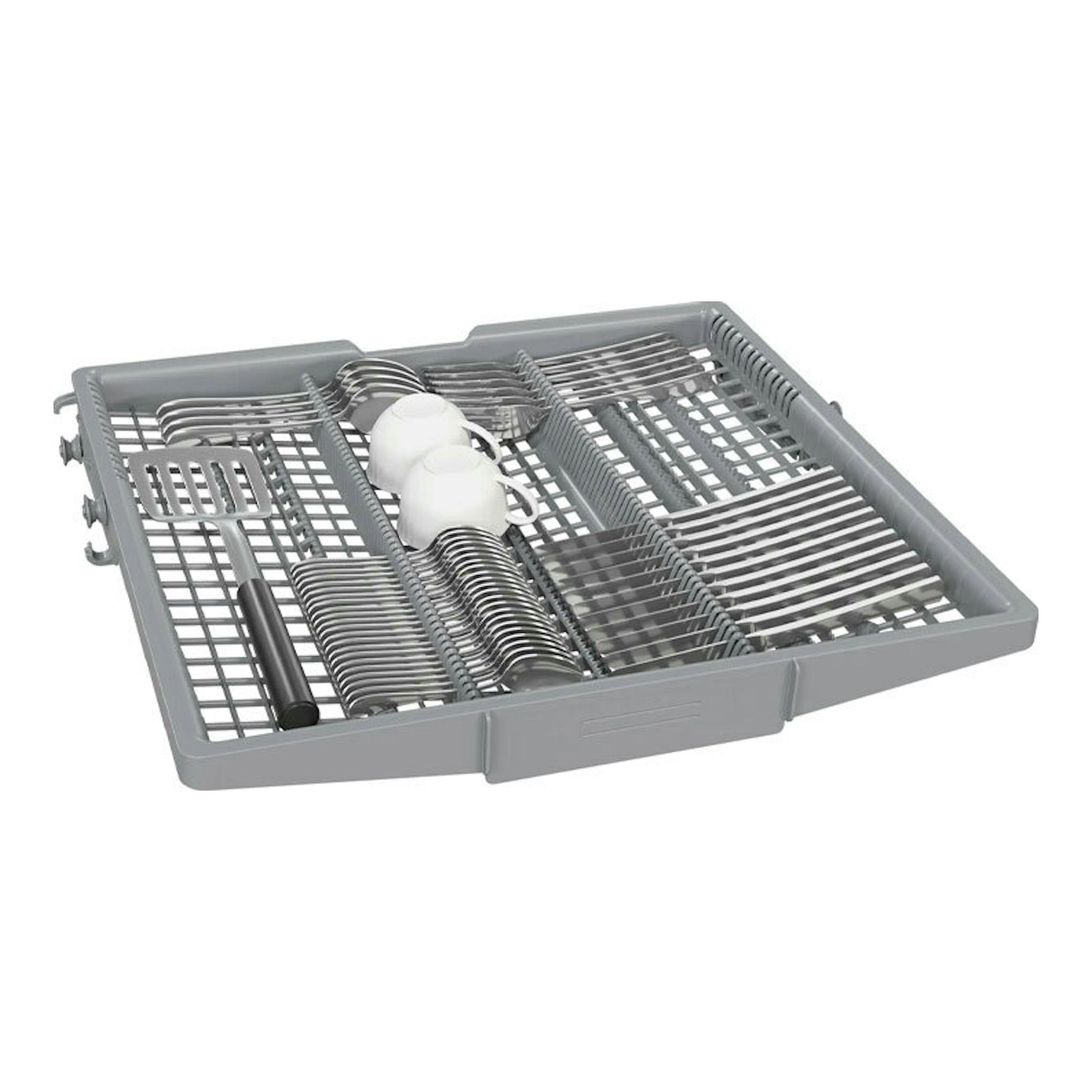 Bandeja para cubiertos Siemens SN25EI13CE, gris, vista en ángulo sobre fondo blanco.