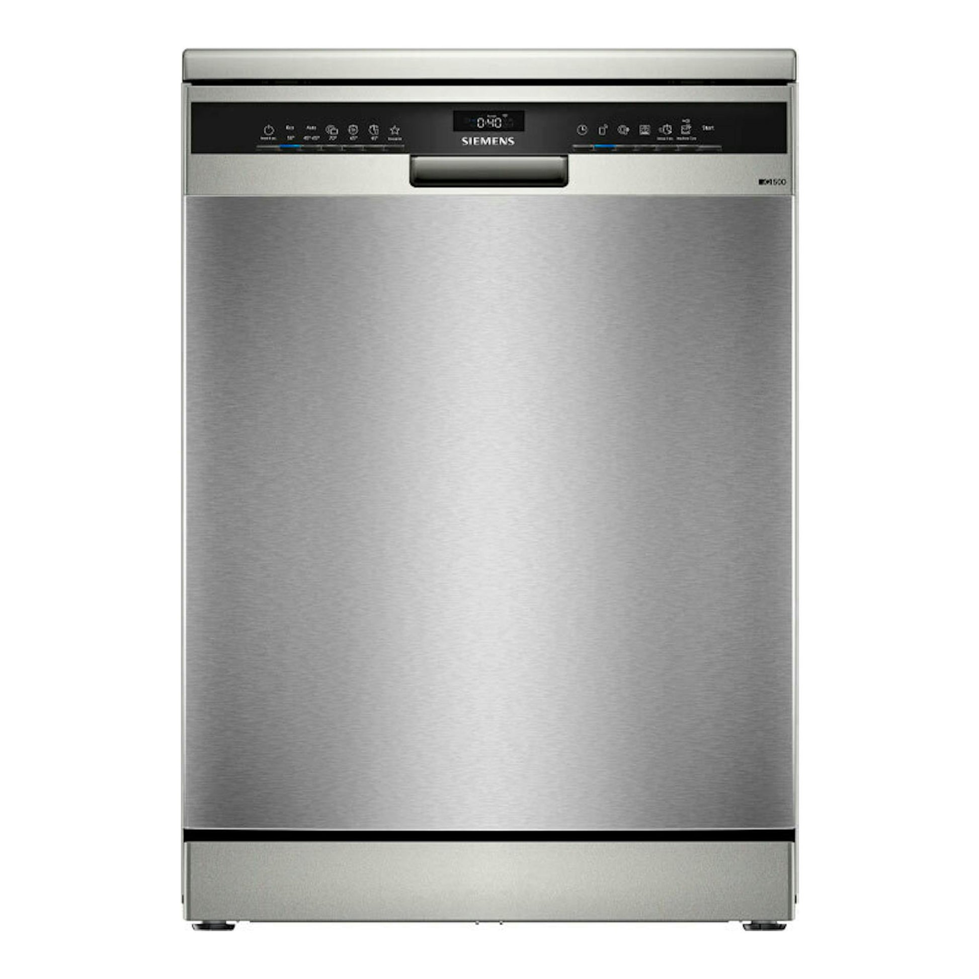Lavavajillas Siemens SN25ZI08CE en acero inoxidable, vista frontal.