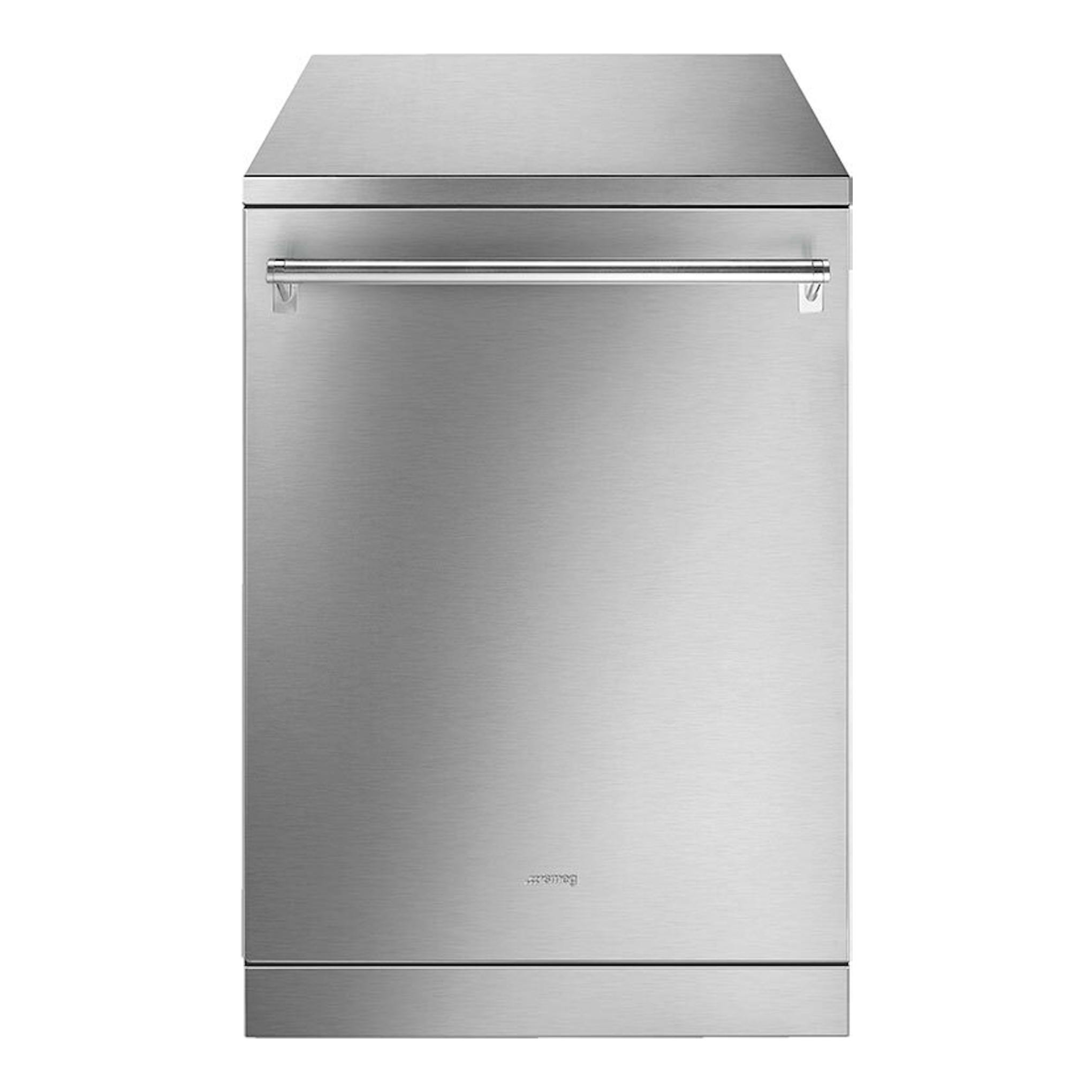 Lavavajillas Smeg LVS345BQSTX de 60 cm, vista frontal, acabado en acero inoxidable.