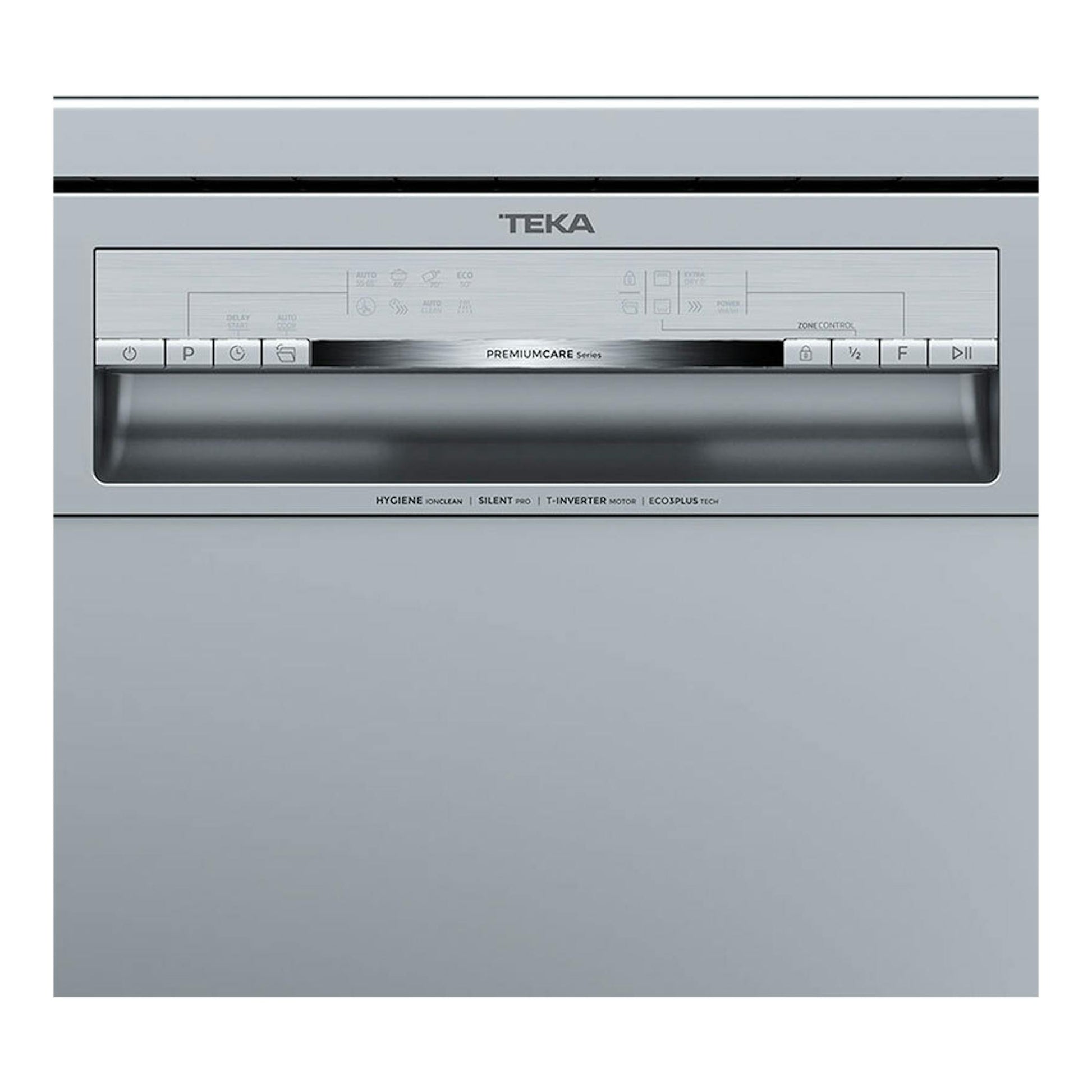 Lavavajillas Teka DFS76860 Inox, vista frontal, panel en acero inoxidable con controles superiores.