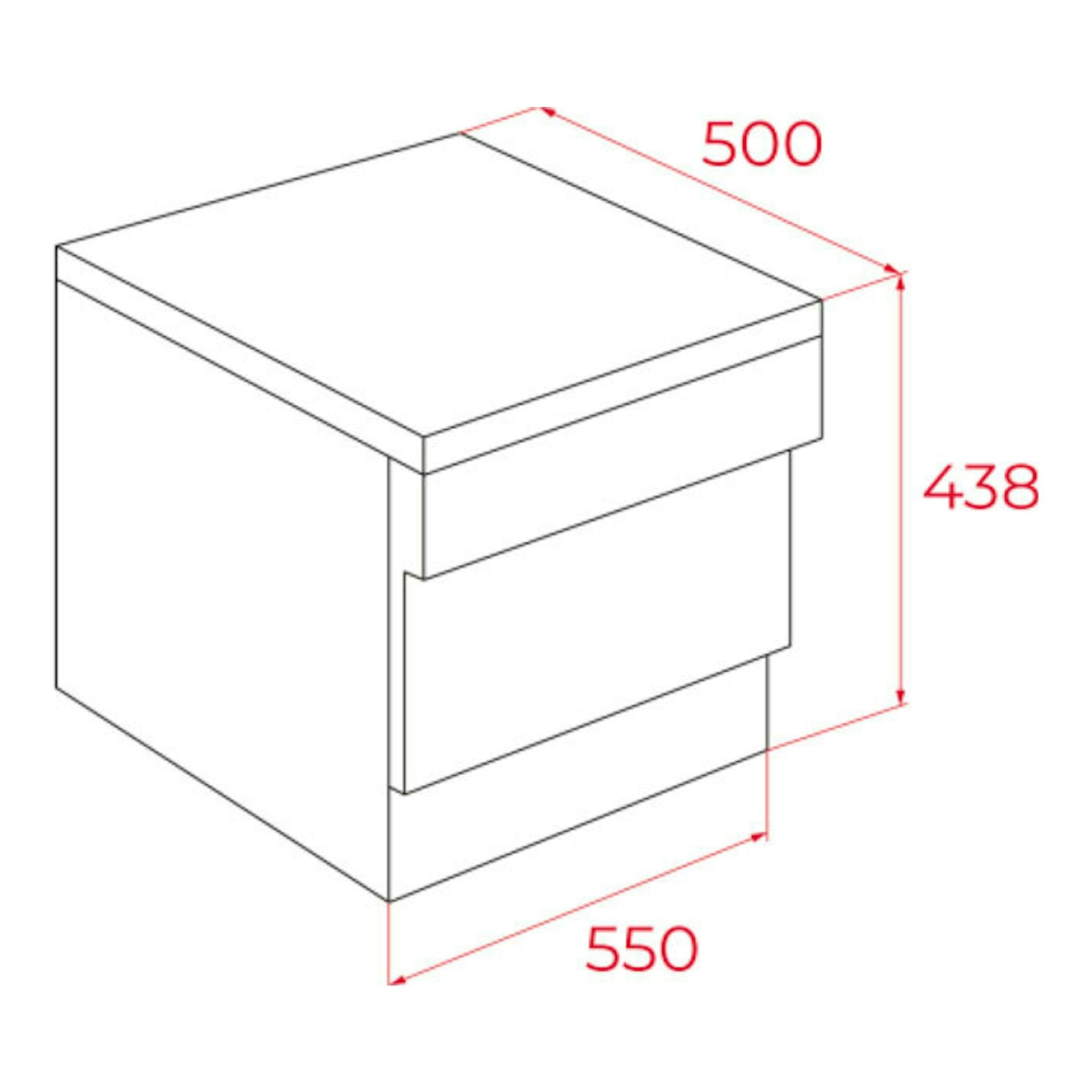 Lavavajillas Teka LC24700 en dibujo técnico, vista isométrica, dimensiones 550 x 500 x 438 mm.