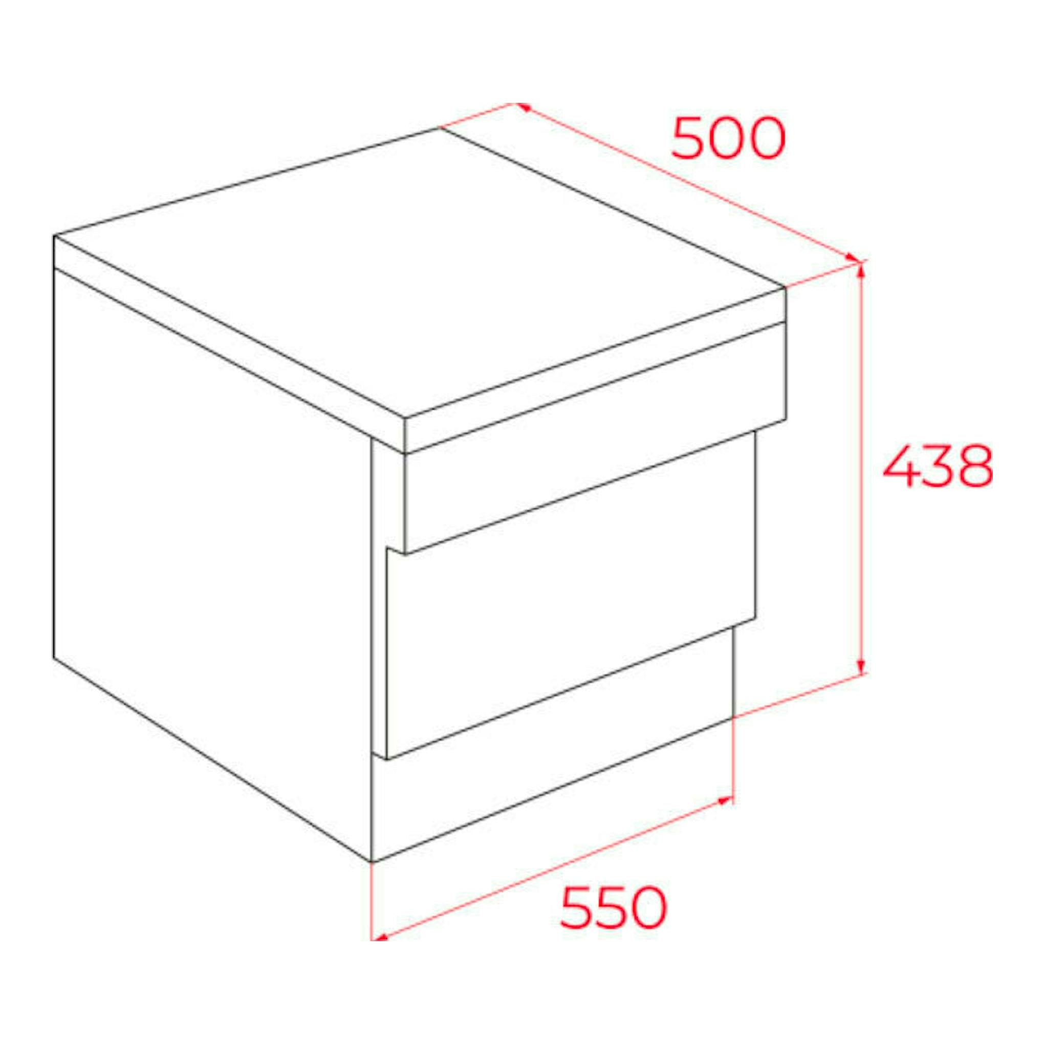 Lavavajillas compacto Teka LC24700 en vista isométrica, dibujo técnico en blanco y negro con medidas en rojo.