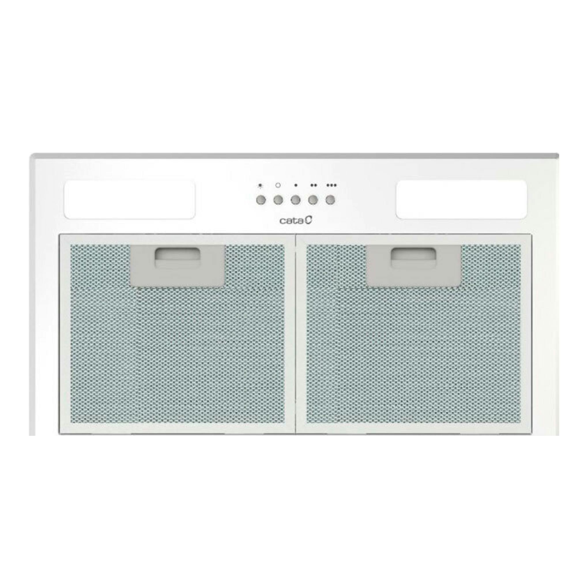 Grupo filtrante Cata GTPLUS45WH/M blanco, vista frontal con dos filtros metálicos y panel de control.