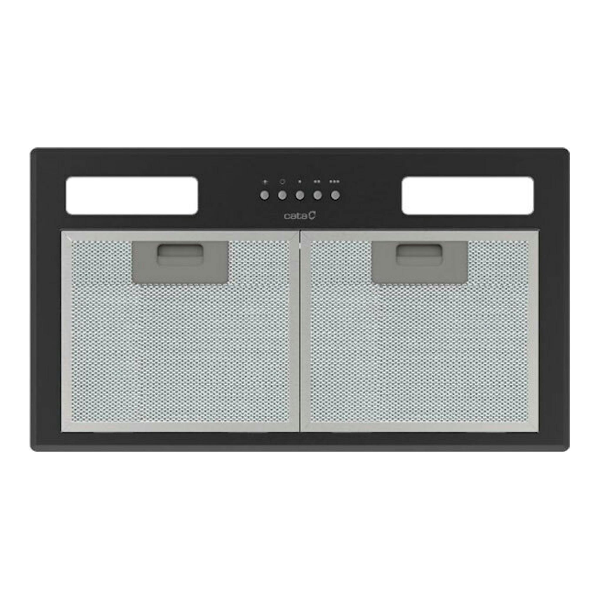 Grupo filtrante Cata GTPLUS45BK/M negro, vista frontal, con dos paneles metálicos y controles centrales.