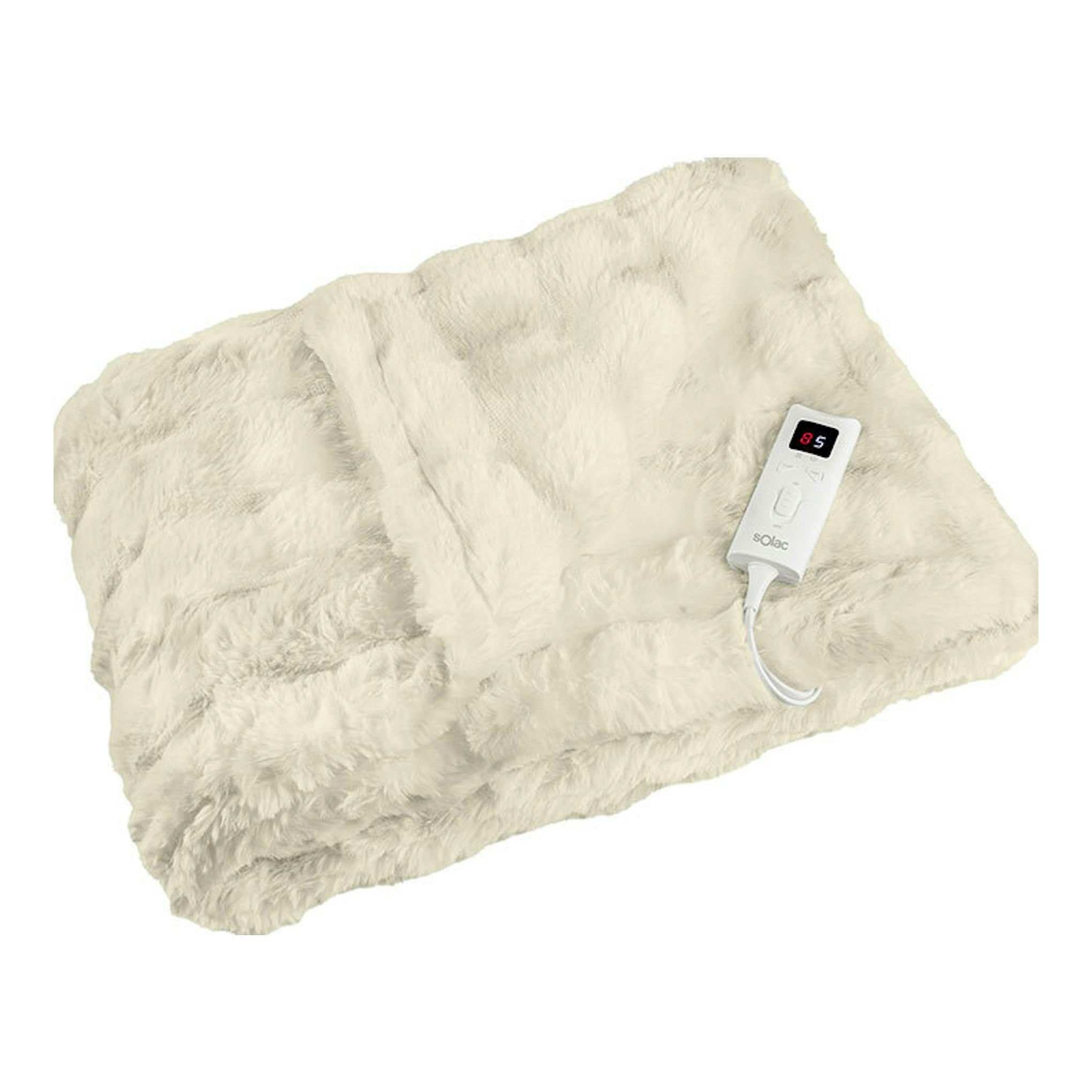 Manta eléctrica Solac Krakovia CT8709 color crema, vista superior con mando integrado.