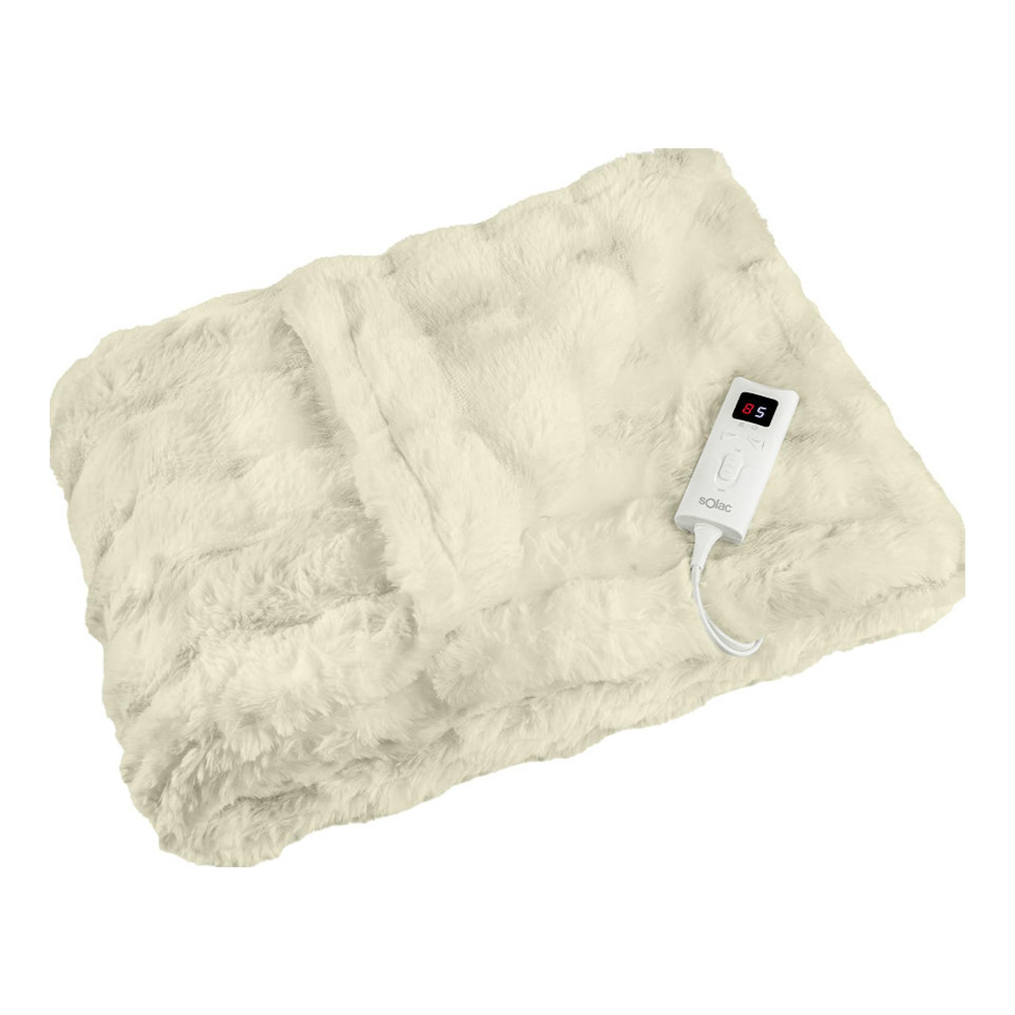 Manta eléctrica Solac Krakovia+ CT8709 beige, vista superior con mando blanco.