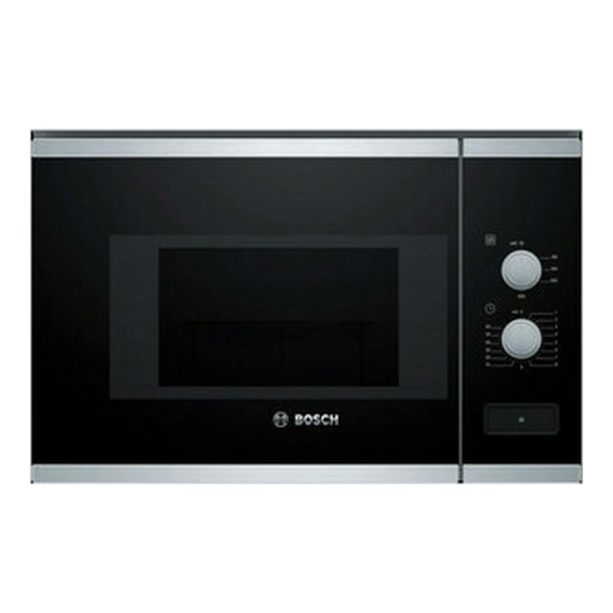Microondas empotrable Bosch BFL520MS0 negro, vista frontal con panel de mandos a la derecha.
