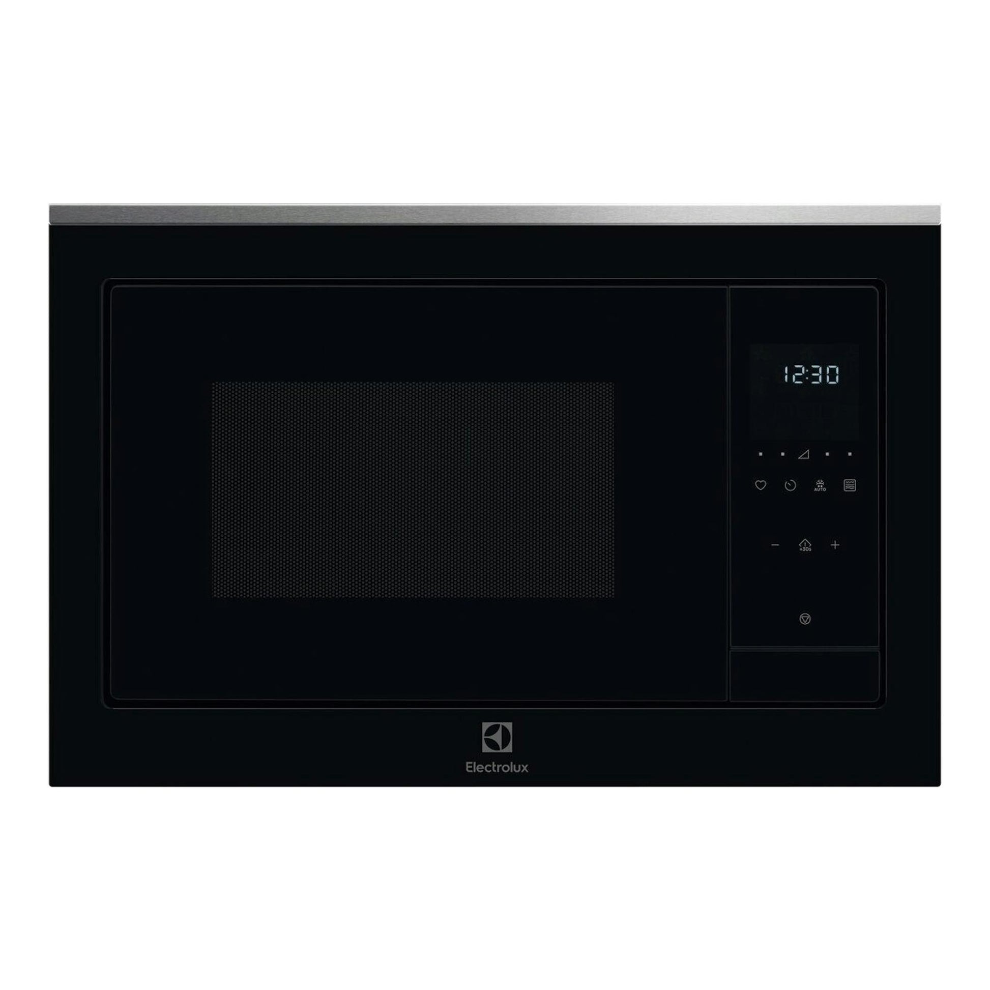 Microondas integrable Electrolux LMS4253TBX negro, vista frontal, con display digital y panel táctil.