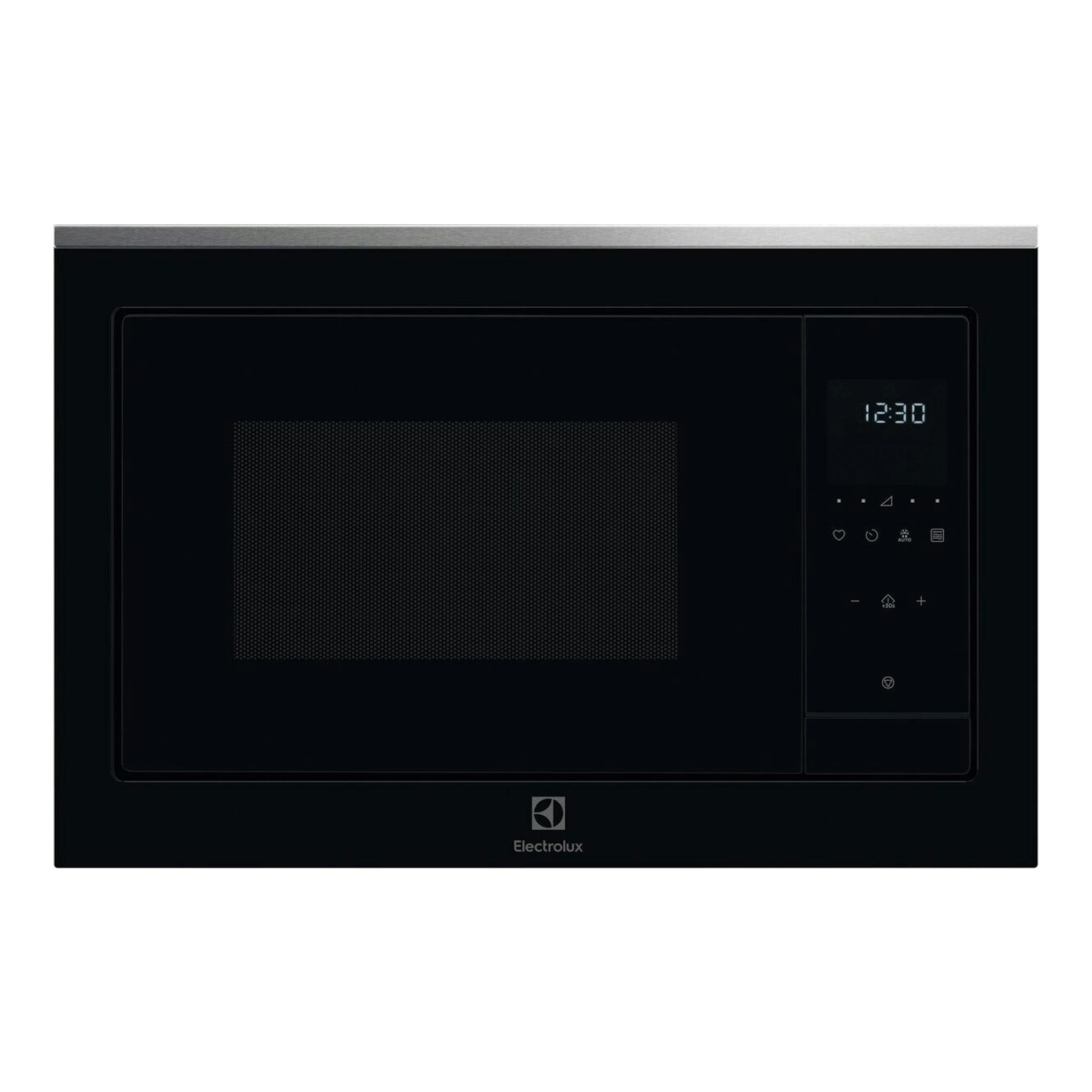 Microondas integrable Electrolux LMS4253TBX negro, vista frontal, con display digital y panel táctil.