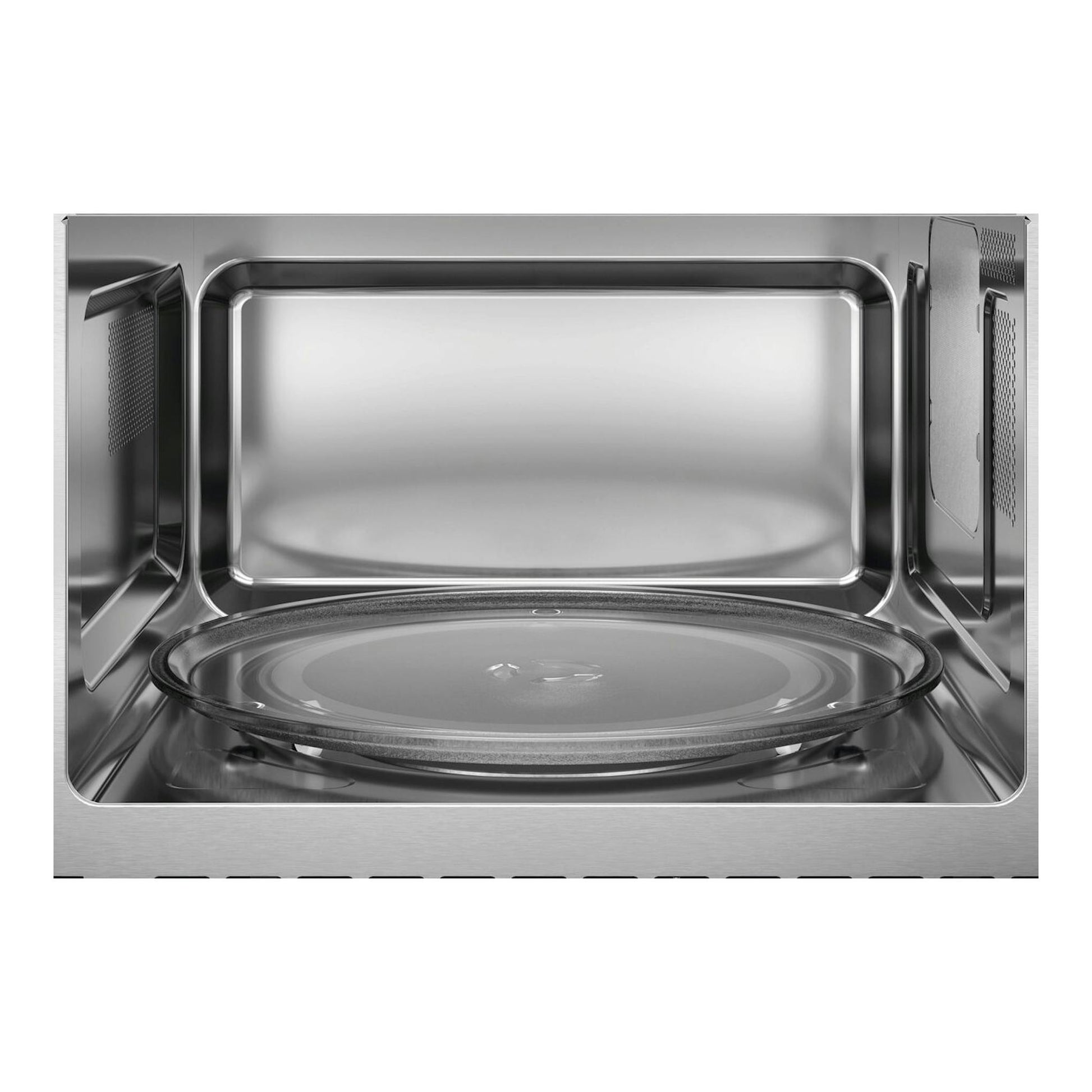 Microondas Electrolux LMS4253TBX, vista frontal interior de acero inoxidable con plato giratorio.