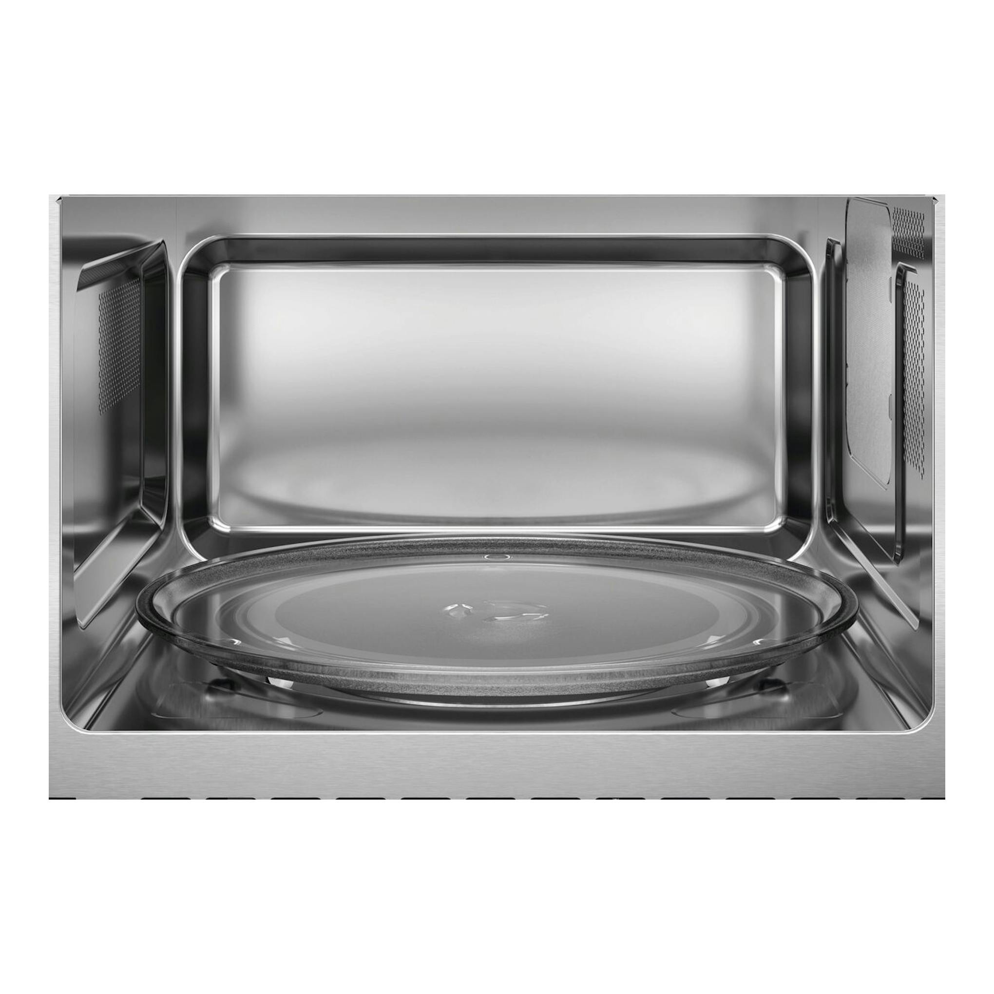 Microondas Electrolux LMS4253TBX, vista frontal interior de acero inoxidable con plato giratorio.