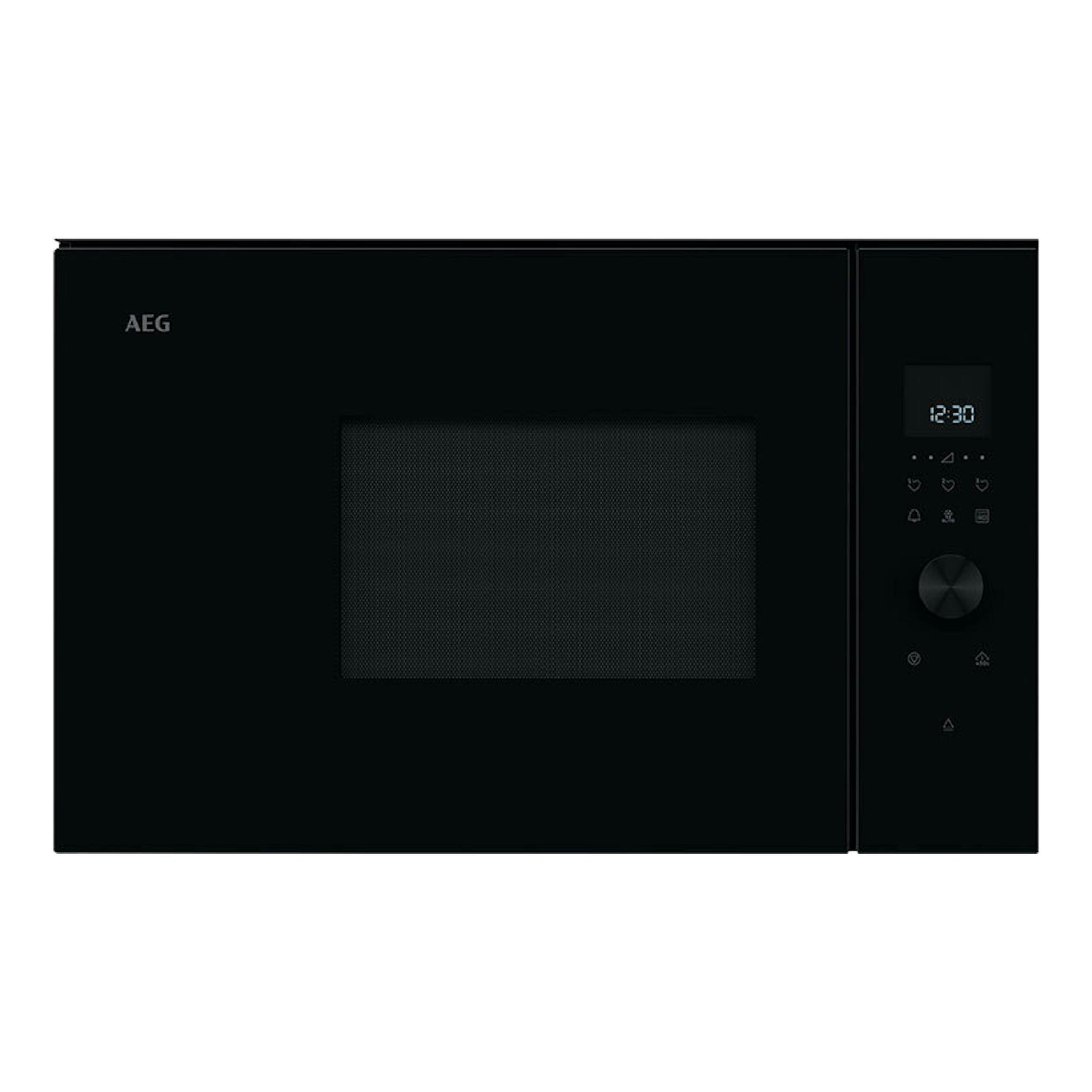 Microondas integrable AEG TB6GM171DB negro, vista frontal con panel digital y puerta con ventana.