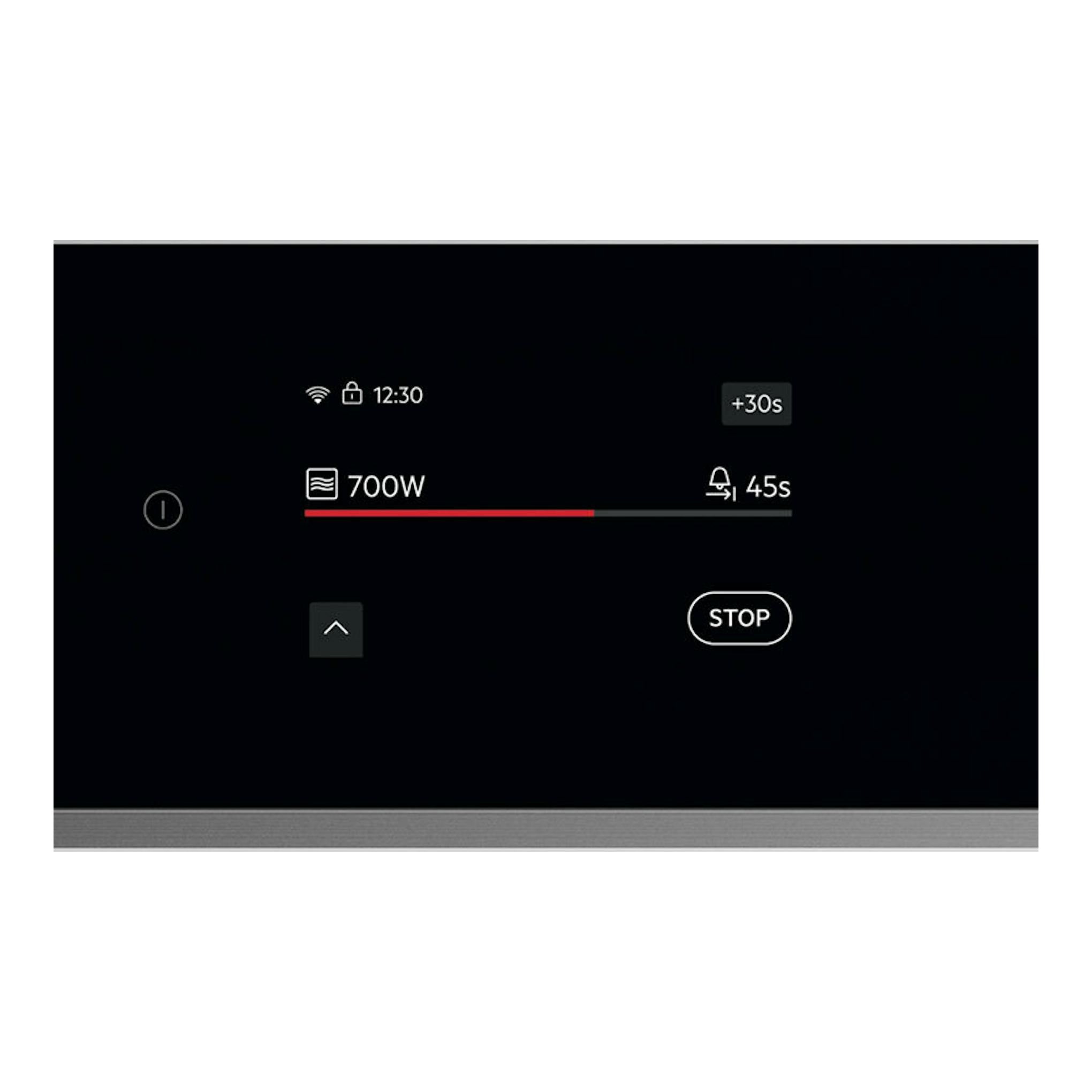 Microondas integrable AEG TM7NK721B, vista frontal negra con panel táctil y display de 700 W.