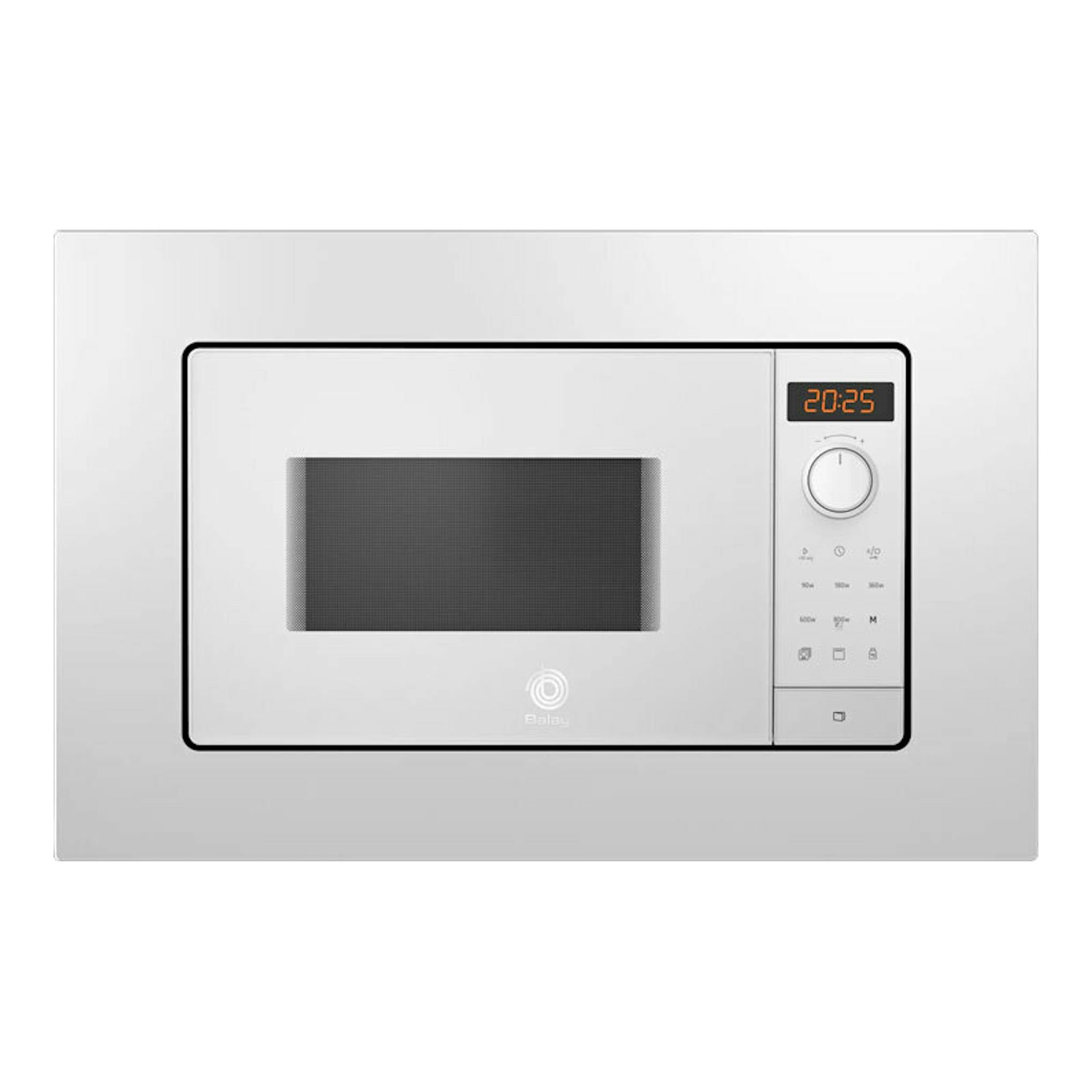 Microondas integrable Balay 3CG6142B4 blanco, vista frontal con puerta y panel digital a la derecha.