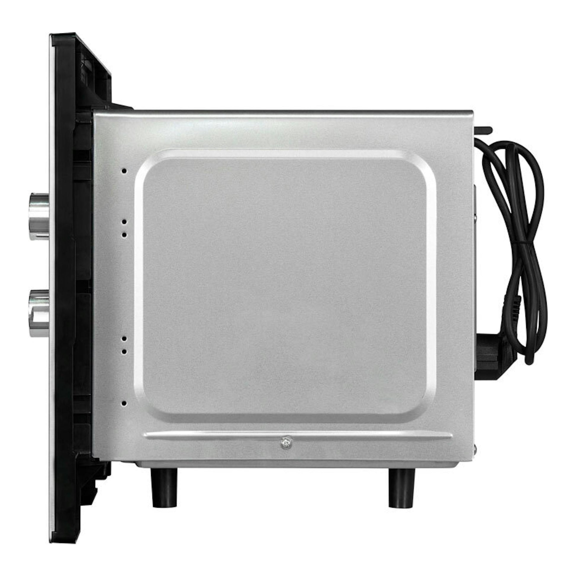 Microondas integrable Exquisit EMW 10-020 en inox, vista lateral, con cable negro.