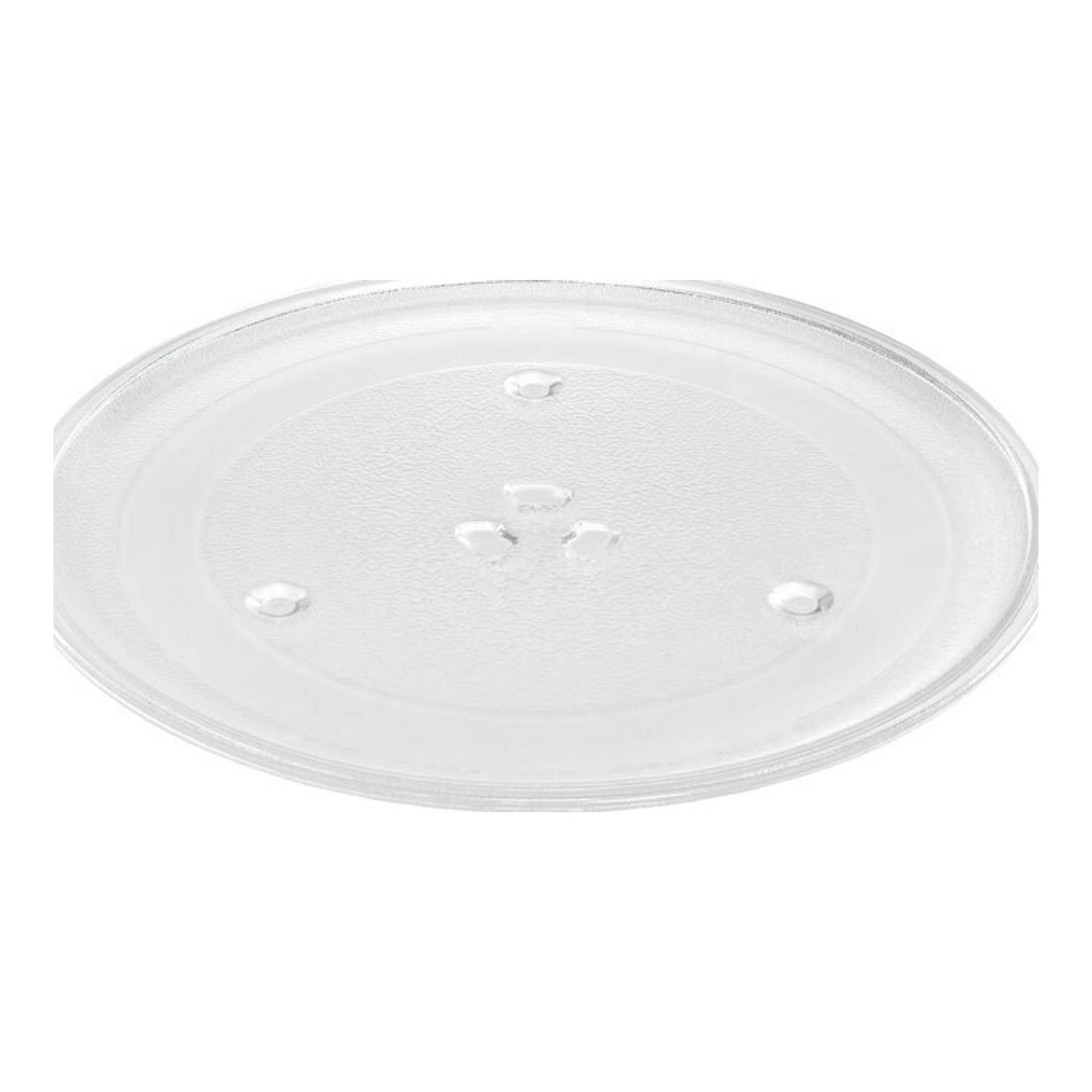 Plato giratorio de cristal para microondas Exquisit EMW20DG020, vista superior, transparente sobre fondo blanco.