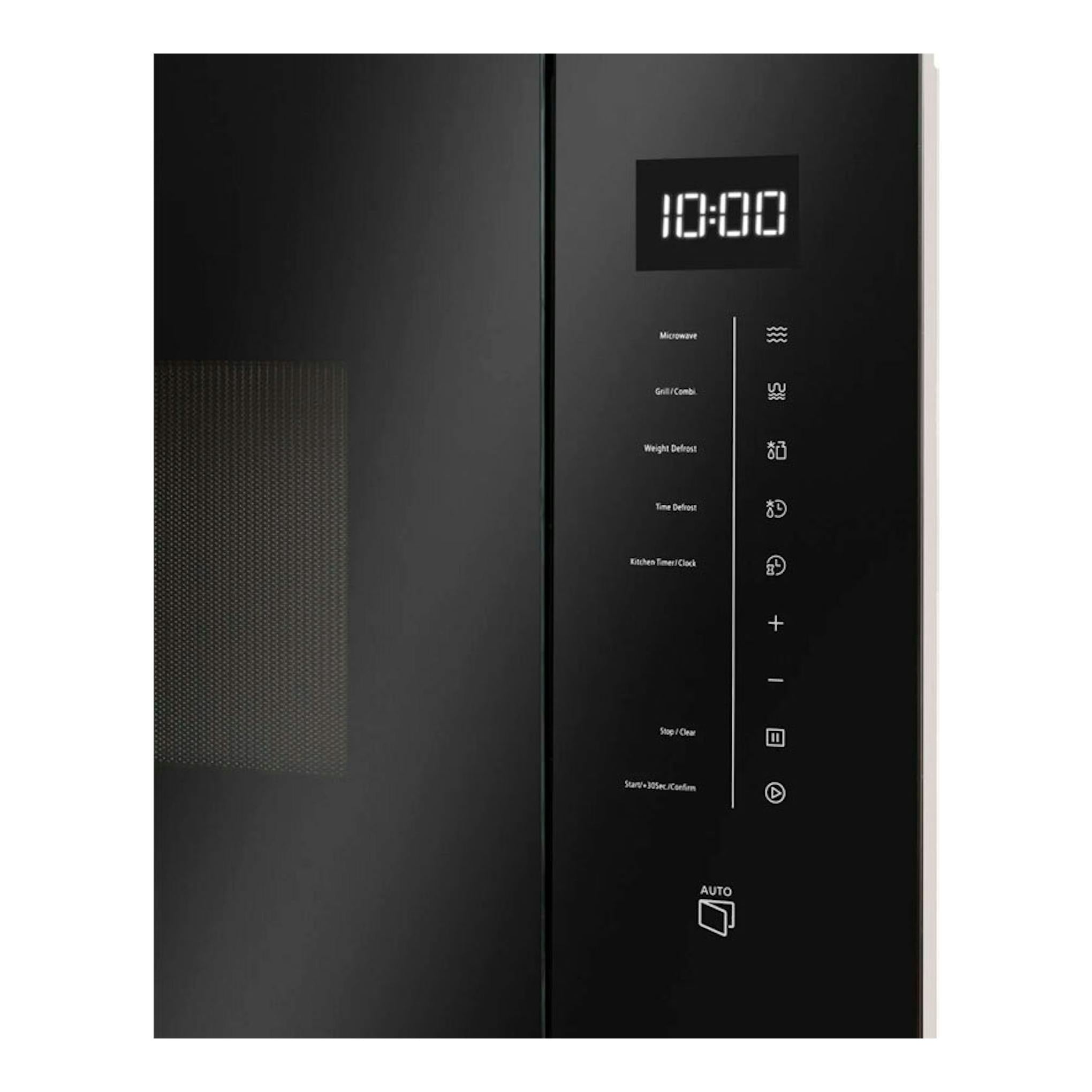 Microondas integrable Fagor 4MWB-25BTCGN negro, vista frontal parcial con pantalla y panel táctil.