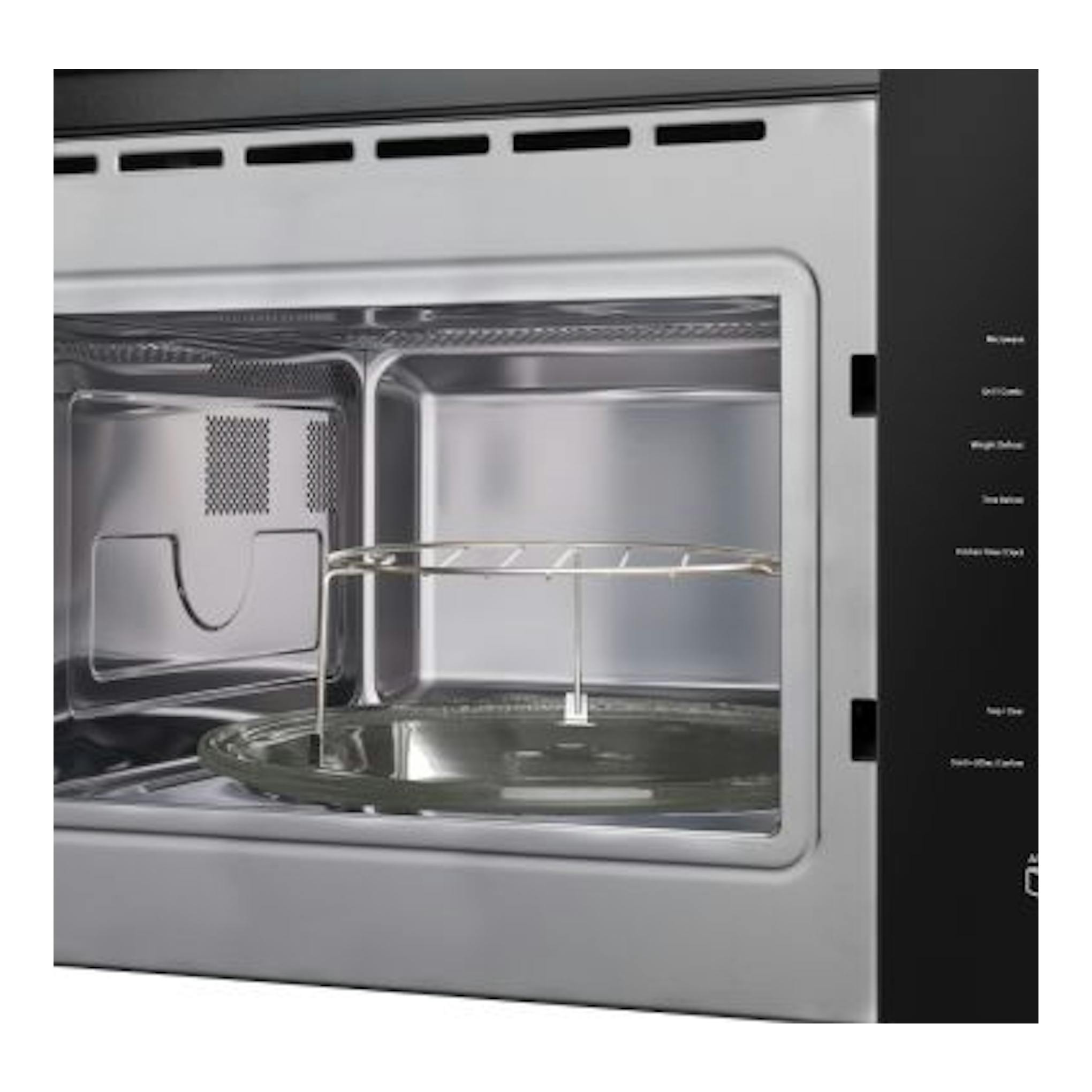 Microondas integrable Fagor 4MWB-25BTCGX en inox, con puerta abierta y panel de control negro.