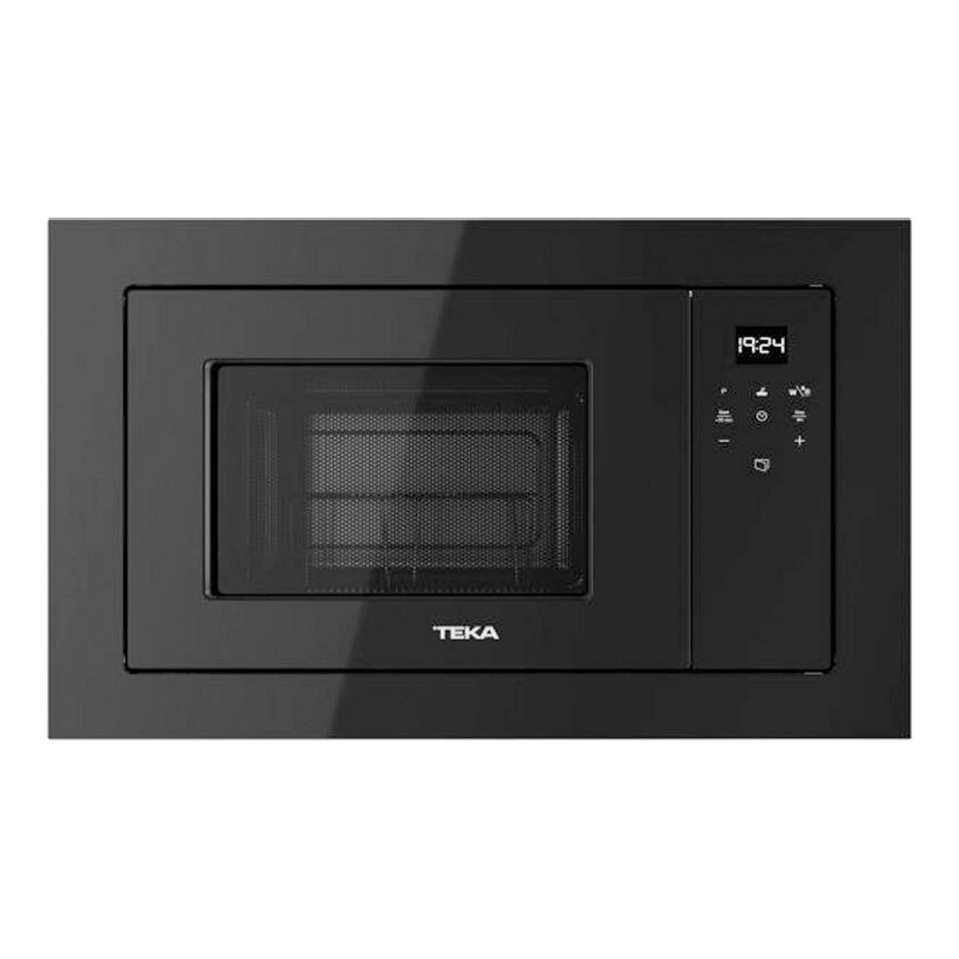 Microondas integrable Teka ML8210BIS en cristal negro, vista frontal con pantalla digital.