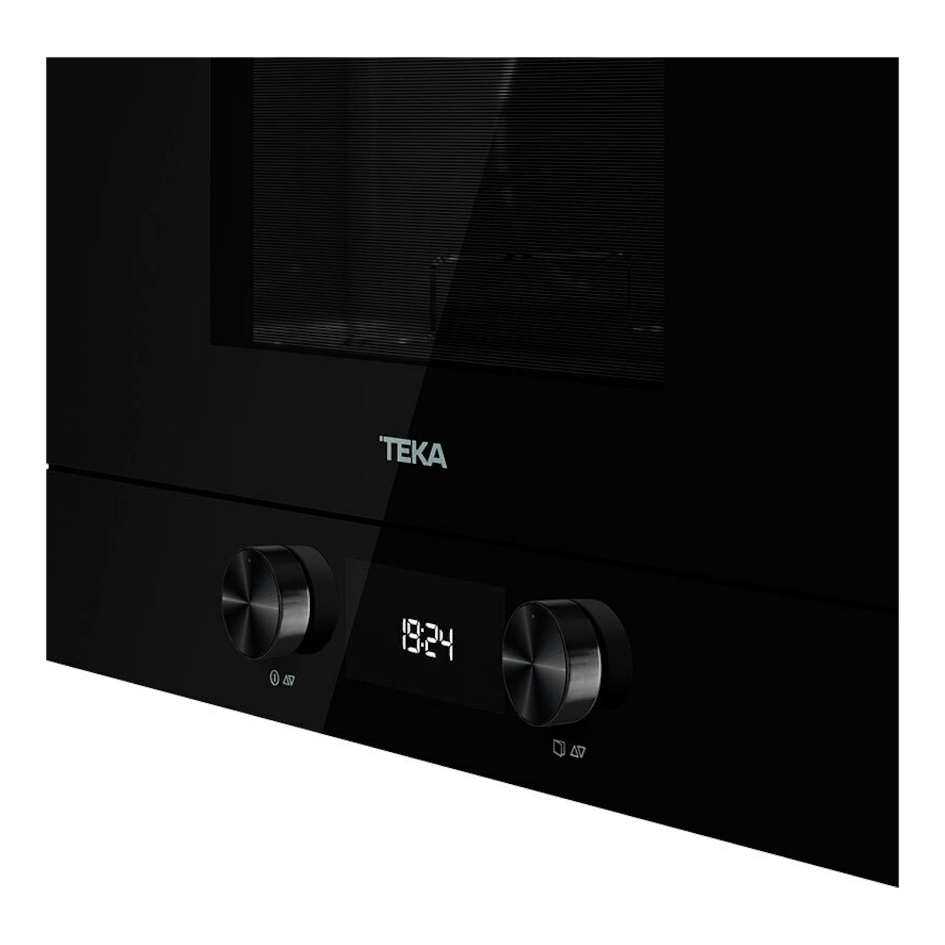 Microondas integrable Teka ML8220BIS L, vista frontal en negro, con dos mandos y display digital.