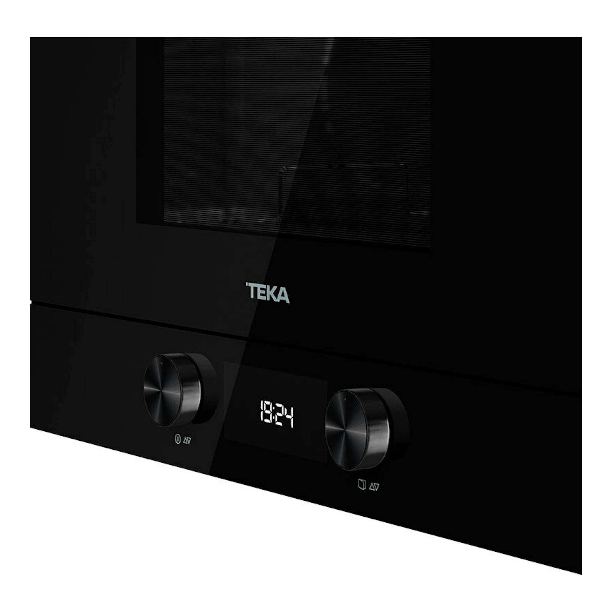 Microondas integrable Teka ML8220BIS L, vista frontal en negro, con dos mandos y display digital.