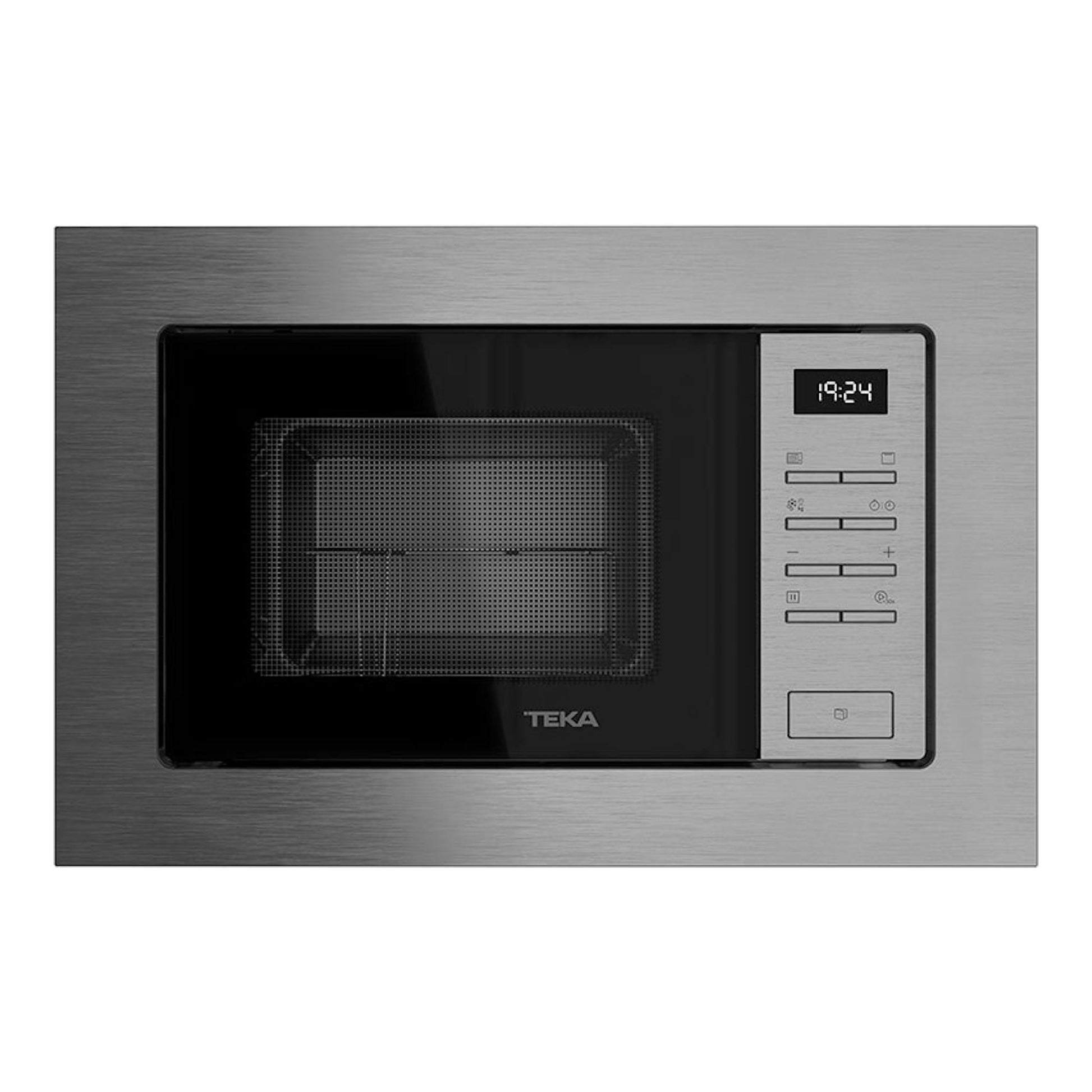 Microondas integrable Teka MSEG620SS en inox, vista frontal, puerta negra y panel digital a la derecha.