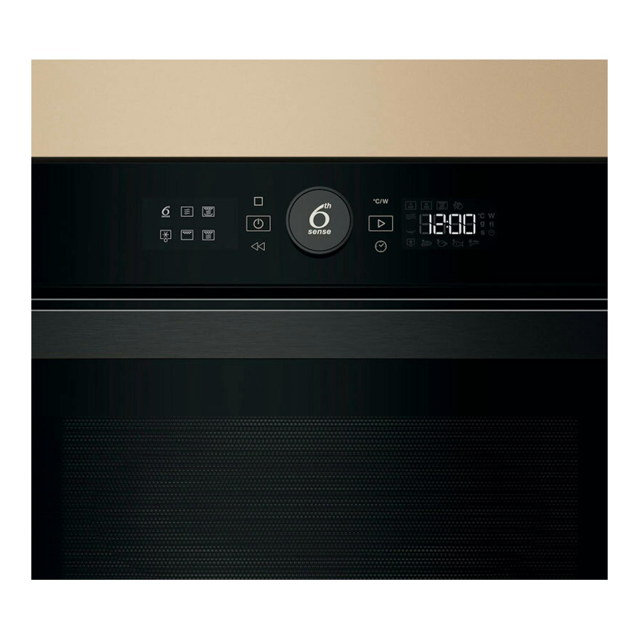 Microondas integrable Whirlpool WMD44MB negro, vista frontal con panel táctil y display digital.