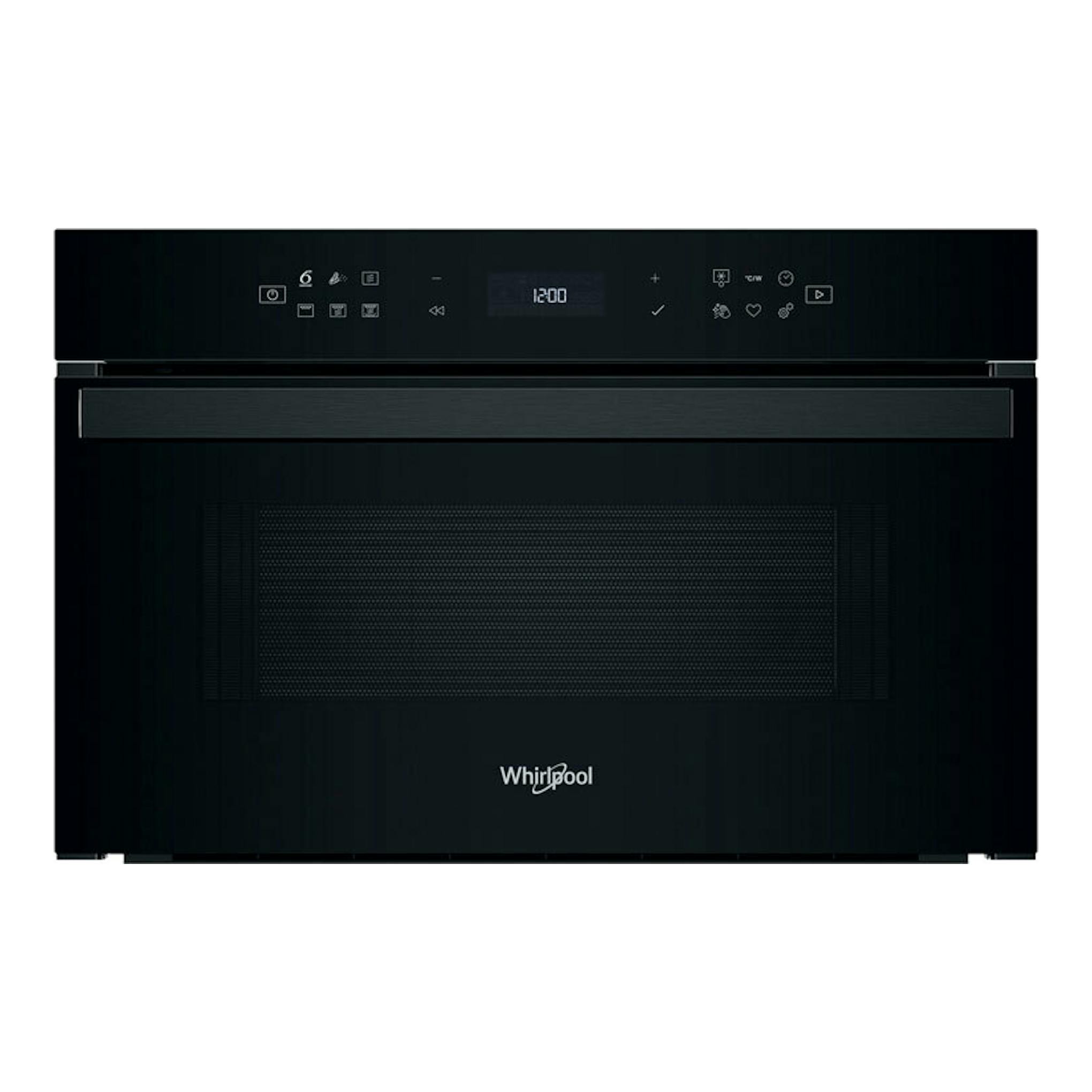 Microondas integrable Whirlpool WMD6O4TB negro, vista frontal con panel táctil y display digital.