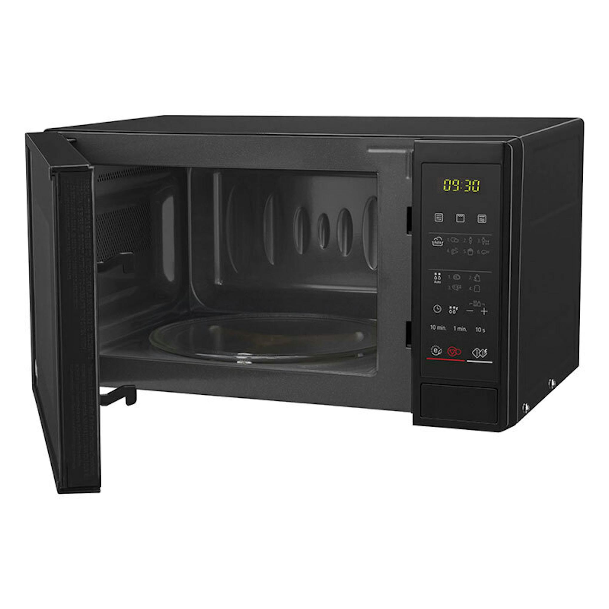 Microondas LG MH6042D negro con la puerta abierta